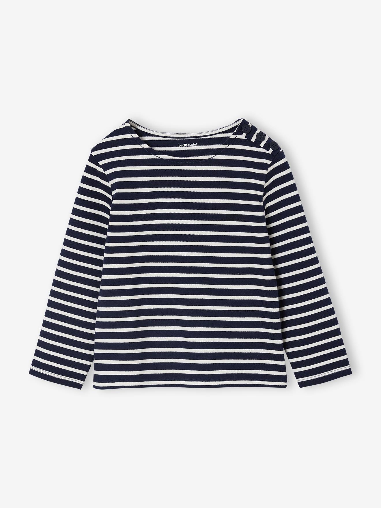 Gestreept meisjesshirt lange mouwen marineblauw afbeelding
