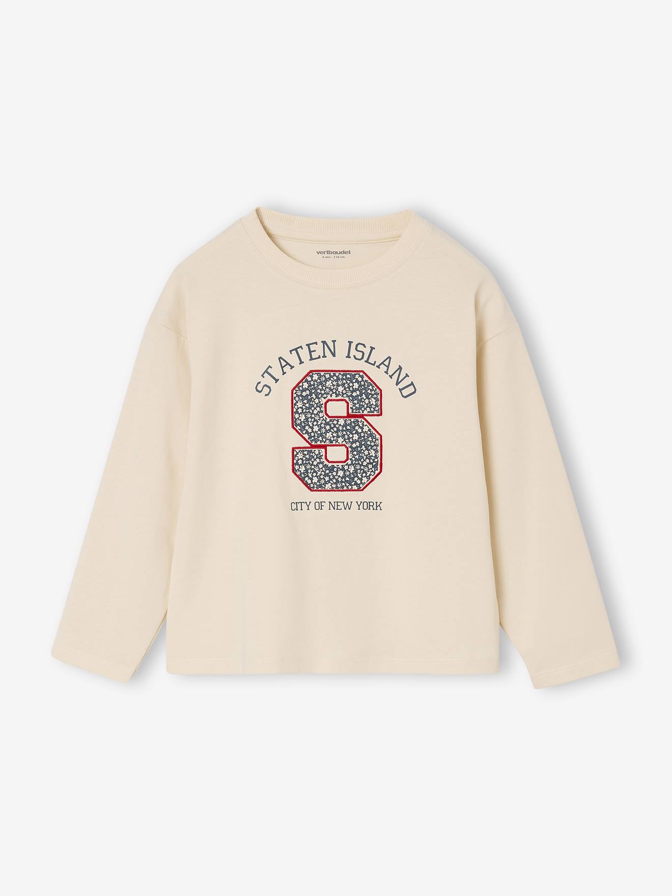 T-shirt met lange mouwen en letters voor meisjes ecru afbeelding