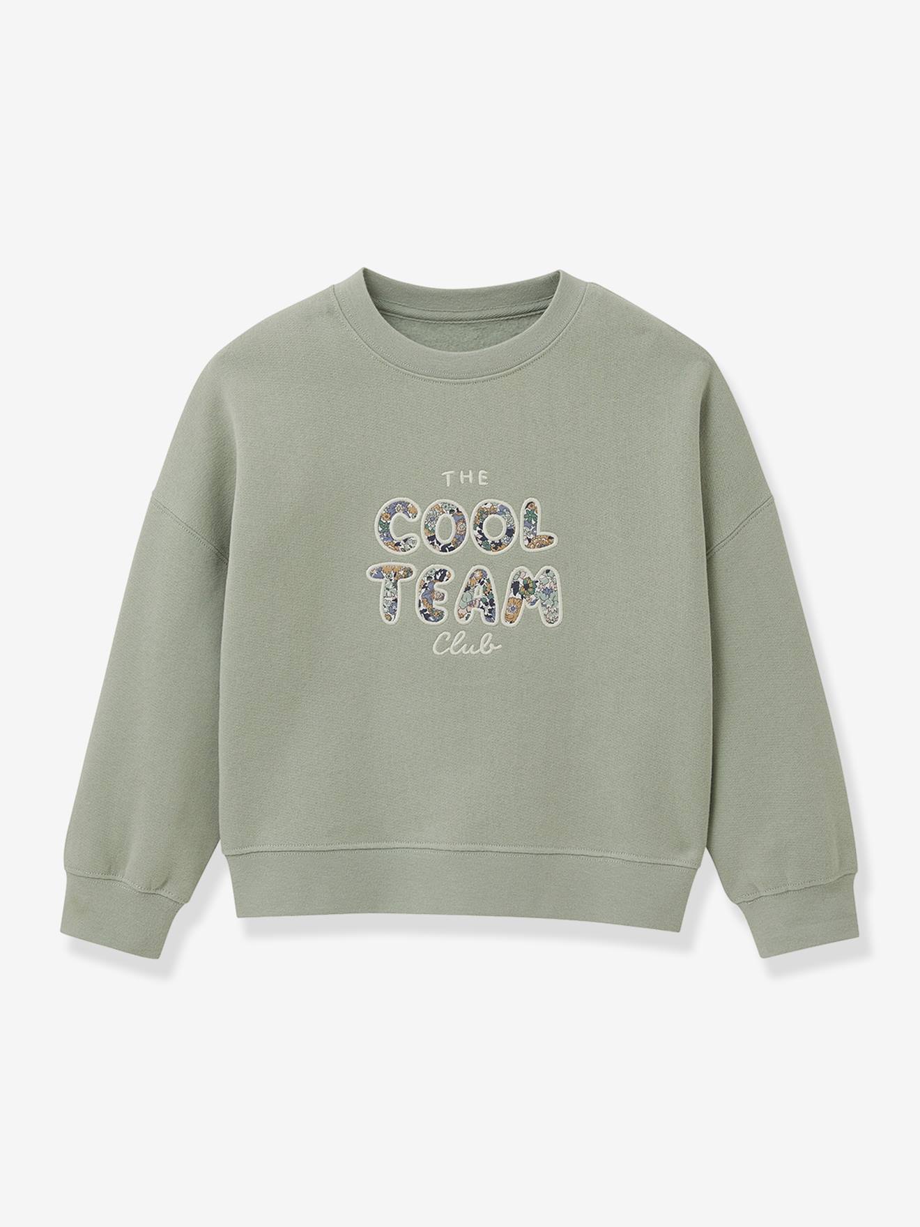Cool Team Meisje sweater Liberty stof biologisch katoen CYRILLUS blauwgroen afbeelding