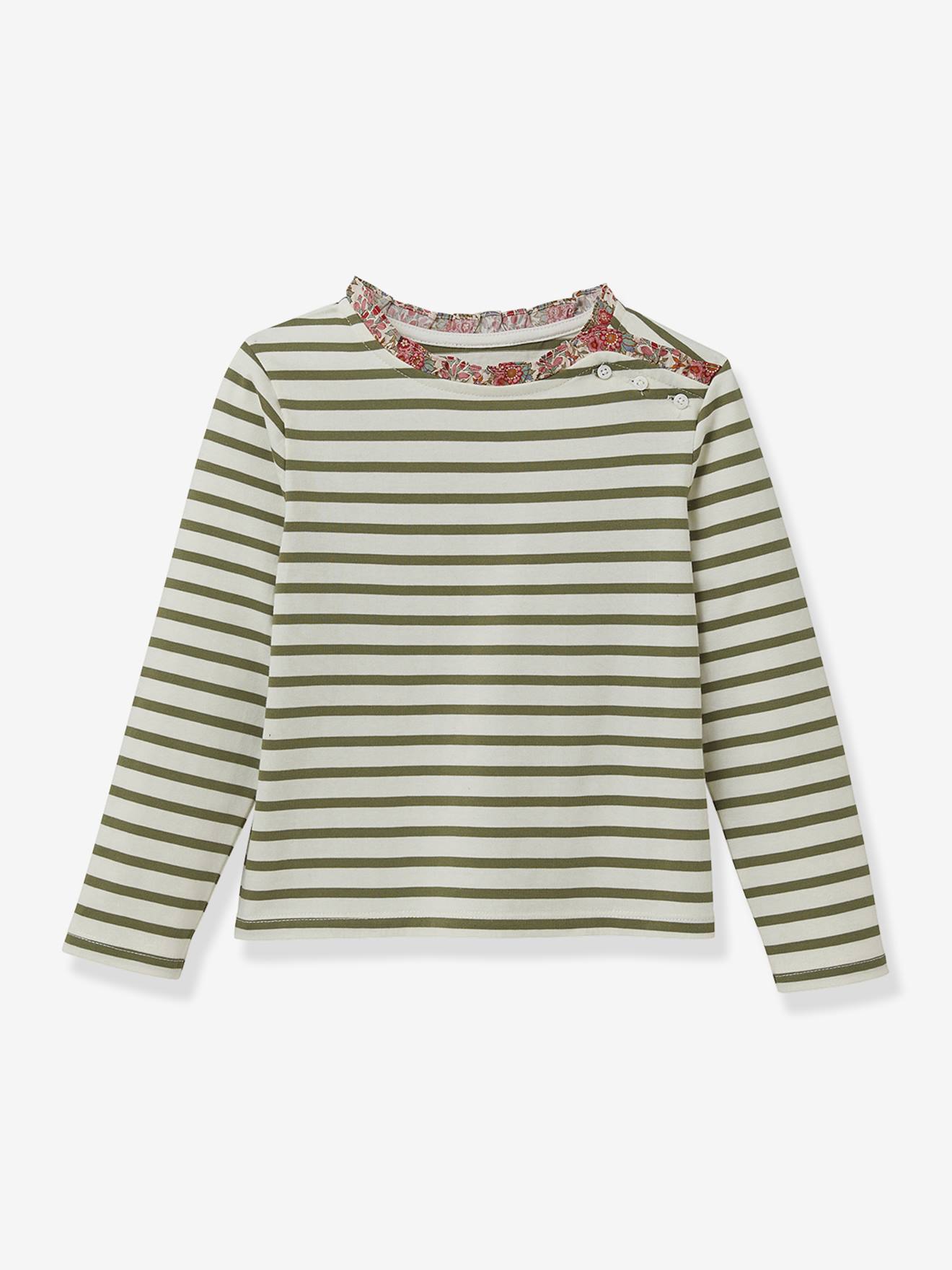 T-shirt matroos voor meisjes Liberty stof biologisch katoen CYRILLUS roze, bedrukt afbeelding