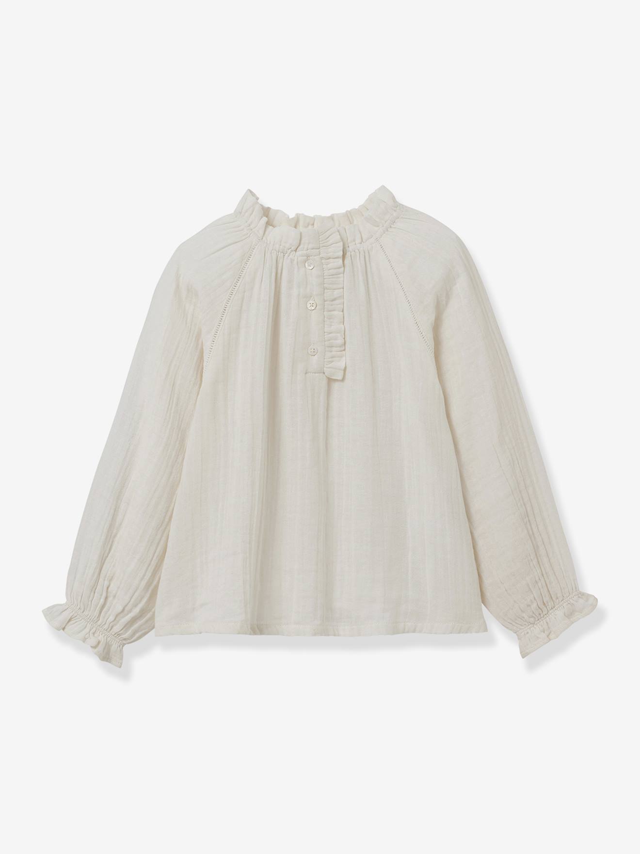 Blouse voor meisjes van katoenen gaas CYRILLUS ecru afbeelding