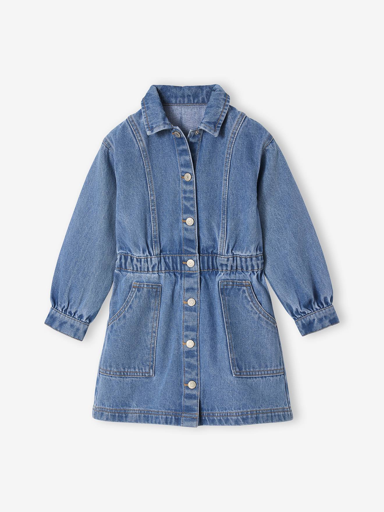 Jeansjurk voor meisjes middenblauw afbeelding