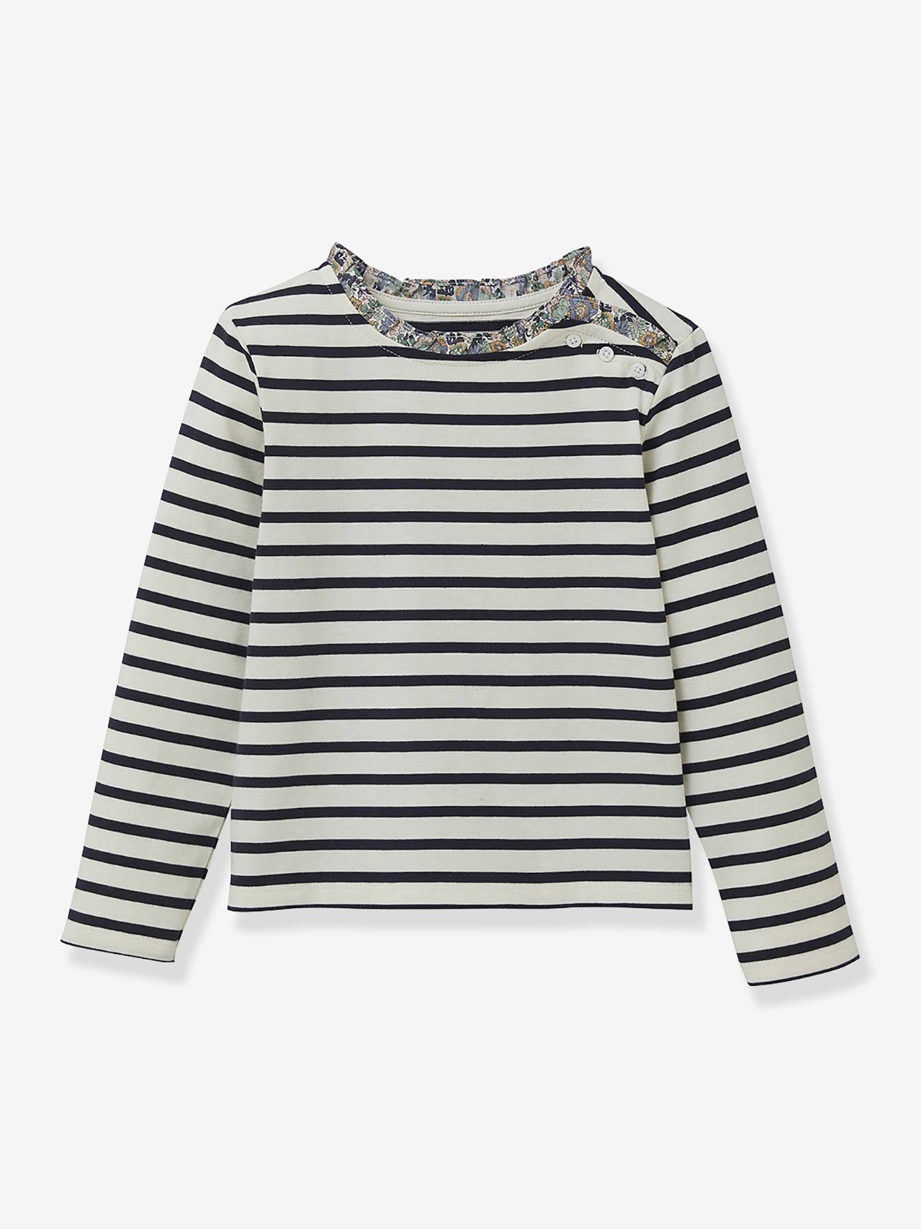 T-shirt matroos voor meisjes Liberty stof biologisch katoen CYRILLUS blauw, bedrukt