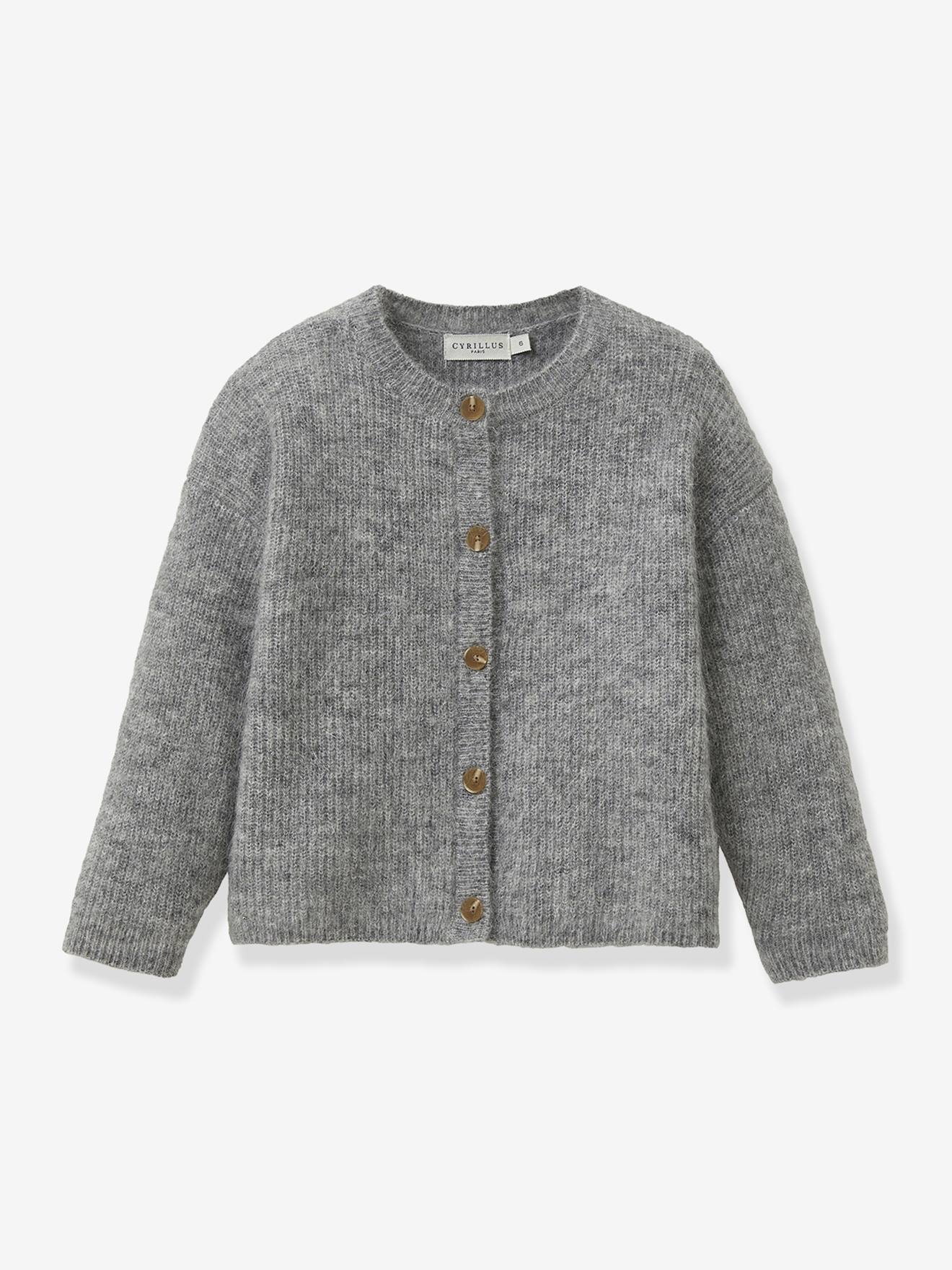 Vestje voor meisjes met wol en mohair CYRILLUS grijs afbeelding