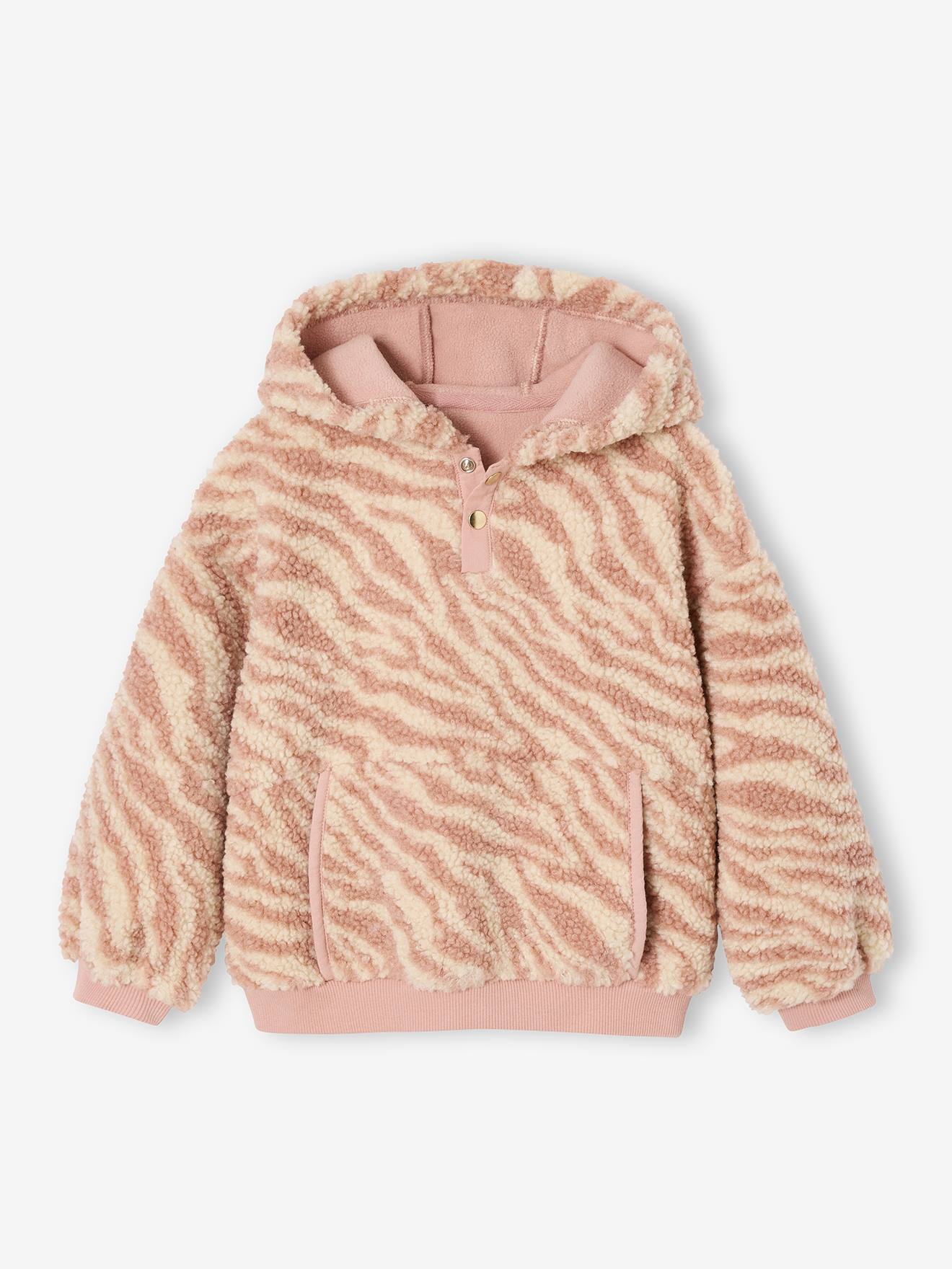 Meisjessweater met capuchon van sherpa roze (poederkleur) afbeelding