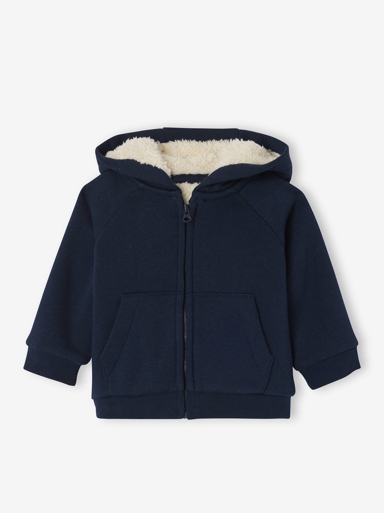 Baby vestje met rits van volledig gevoerde fleece met capuchon marineblauw afbeelding