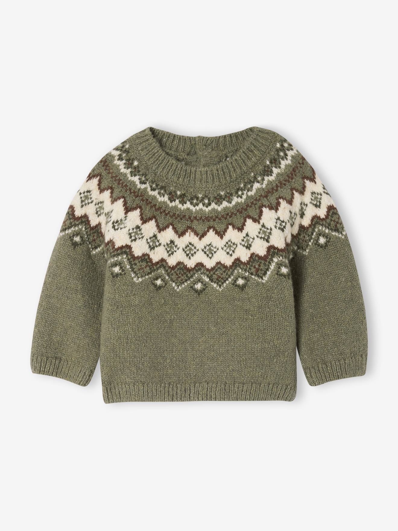 Jacquard trui voor babyjongens in luchtig en zacht tricot kaki afbeelding