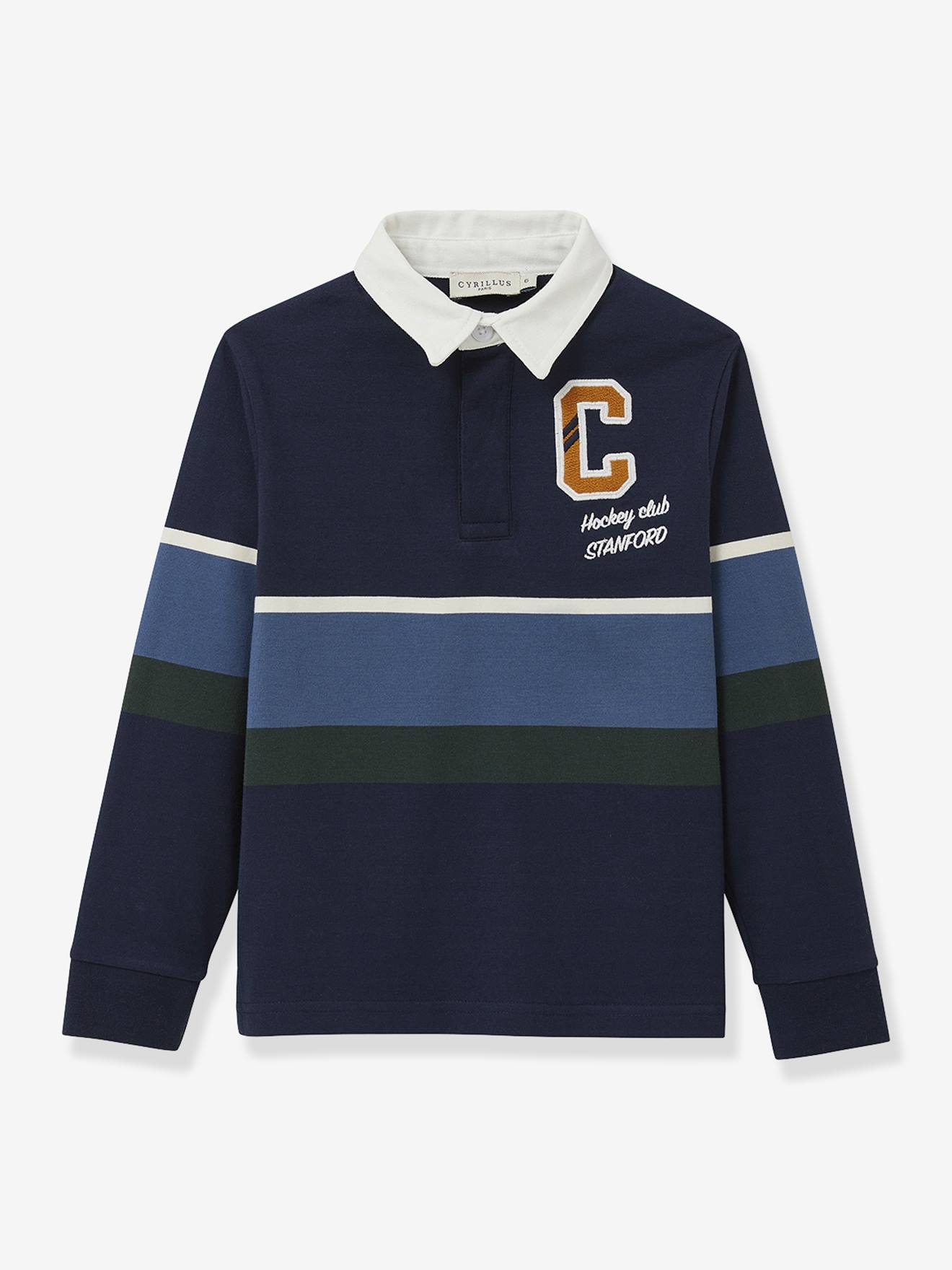 Geruite rugby polo voor jongens van biologisch katoen CYRILLUS blauw