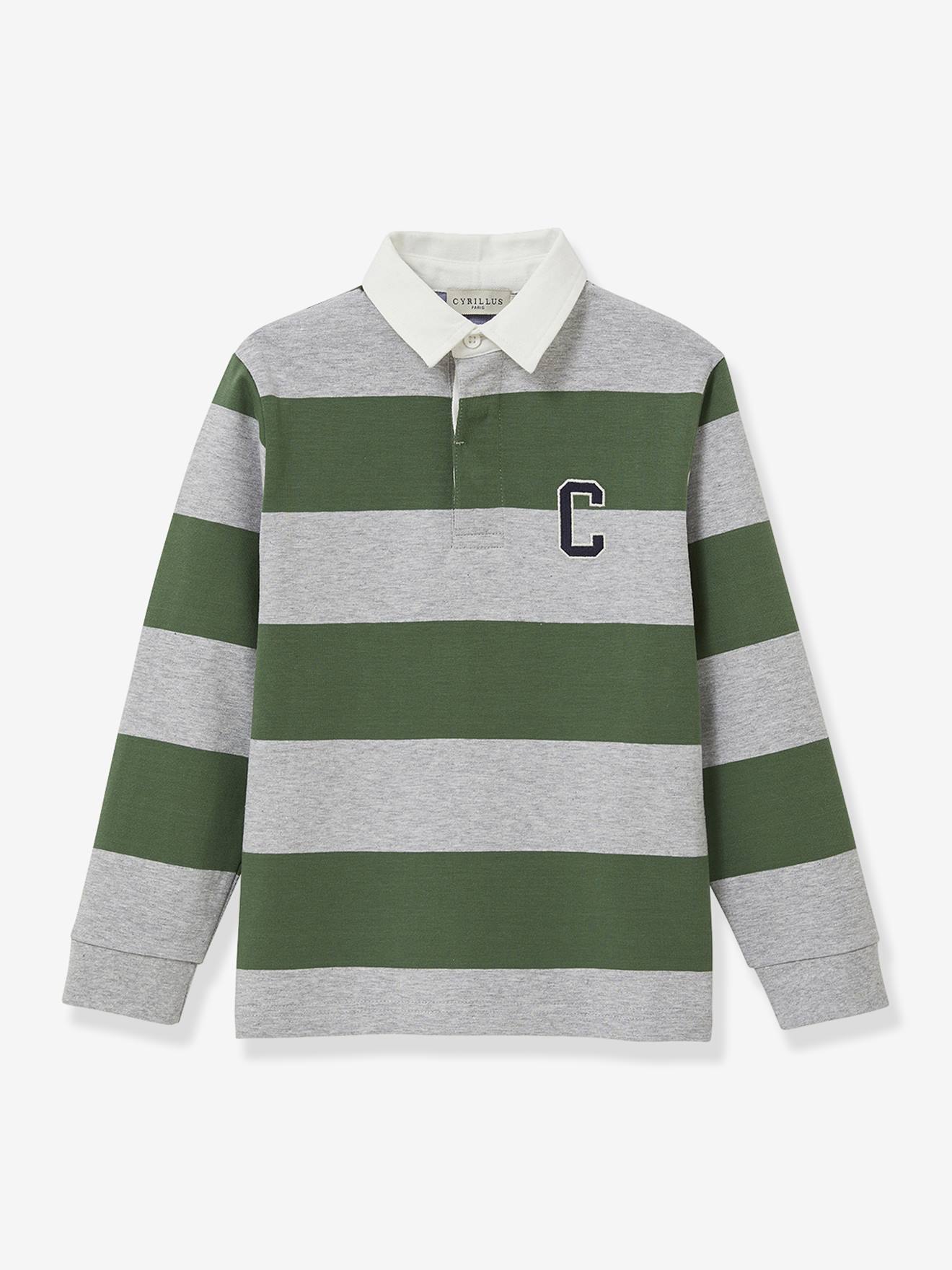 Geruite rugby polo voor jongens van biologisch katoen CYRILLUS groen