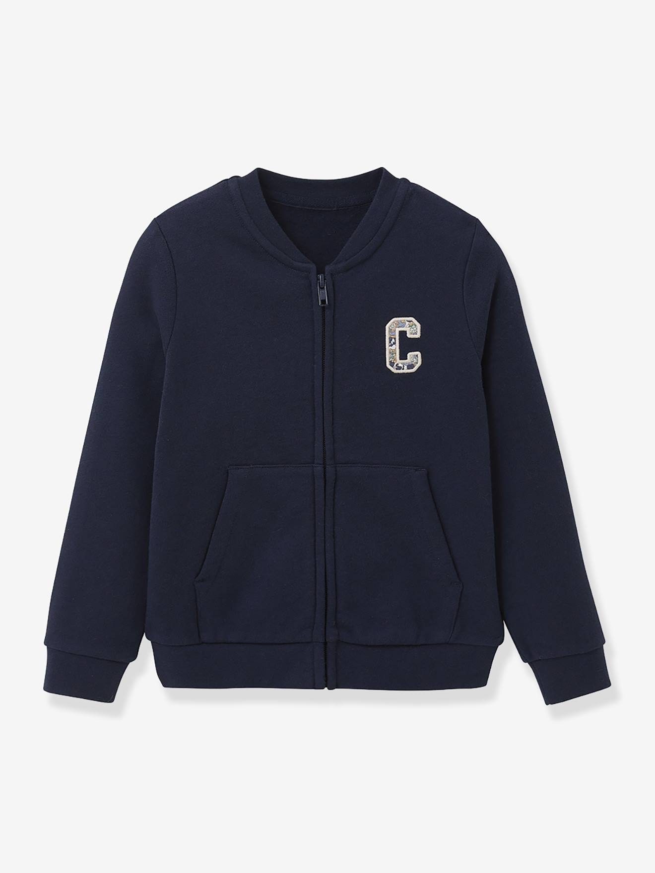 Meisjesvestje van biologisch katoenen sweater CYRILLUS marineblauw afbeelding