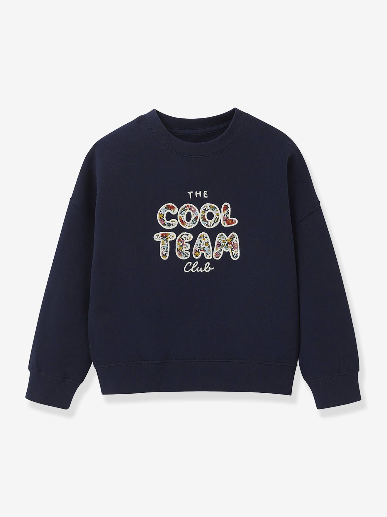 Cool Team Meisje sweater Liberty stof biologisch katoen CYRILLUS marineblauw afbeelding