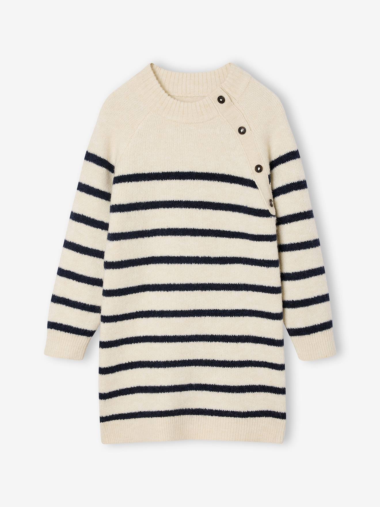 Gestreept jurk in trui voor meisjes ecru afbeelding