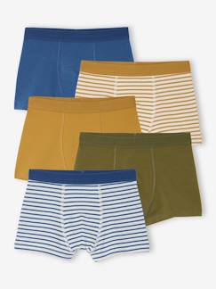 Jongens-Set van 5 boxershorts voor jongens, effen en gestreept