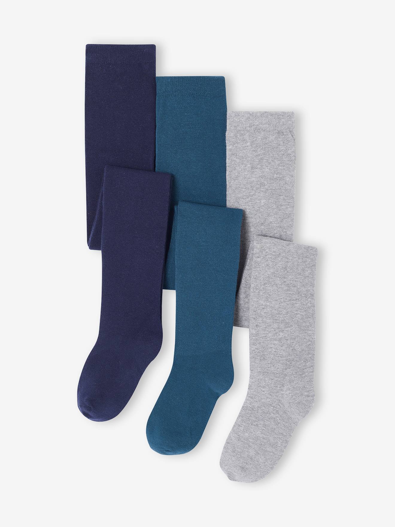 Set van 3 Oeko-Tex®-meisjesleggings marineblauw afbeelding