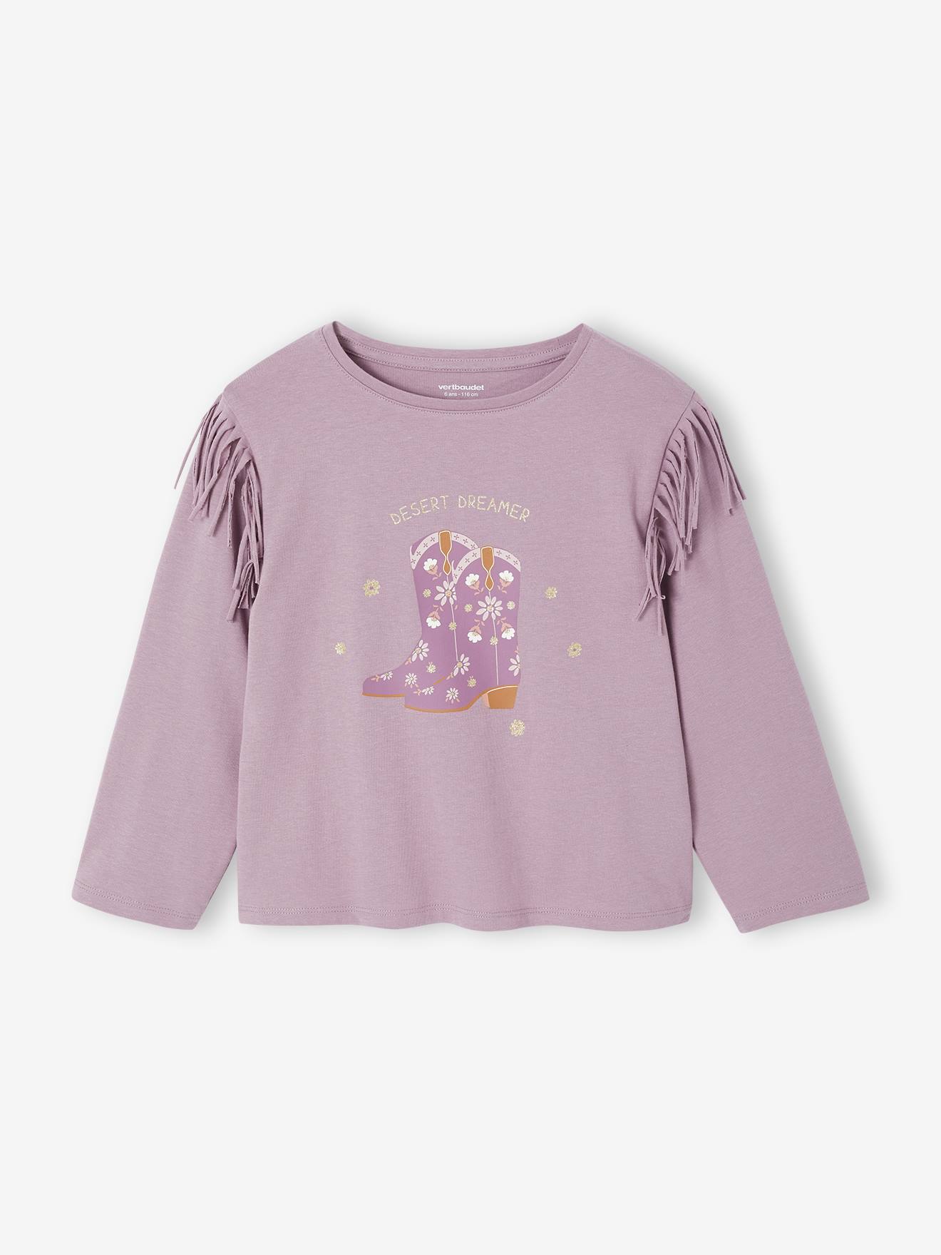 T-shirt met franjes voor meisjes met lange mouwen zachtpaars afbeelding