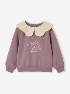 Meisje-Sweater met kraag van Engels borduurwerk voor meisjes met flockprint en fluwelen boodschap