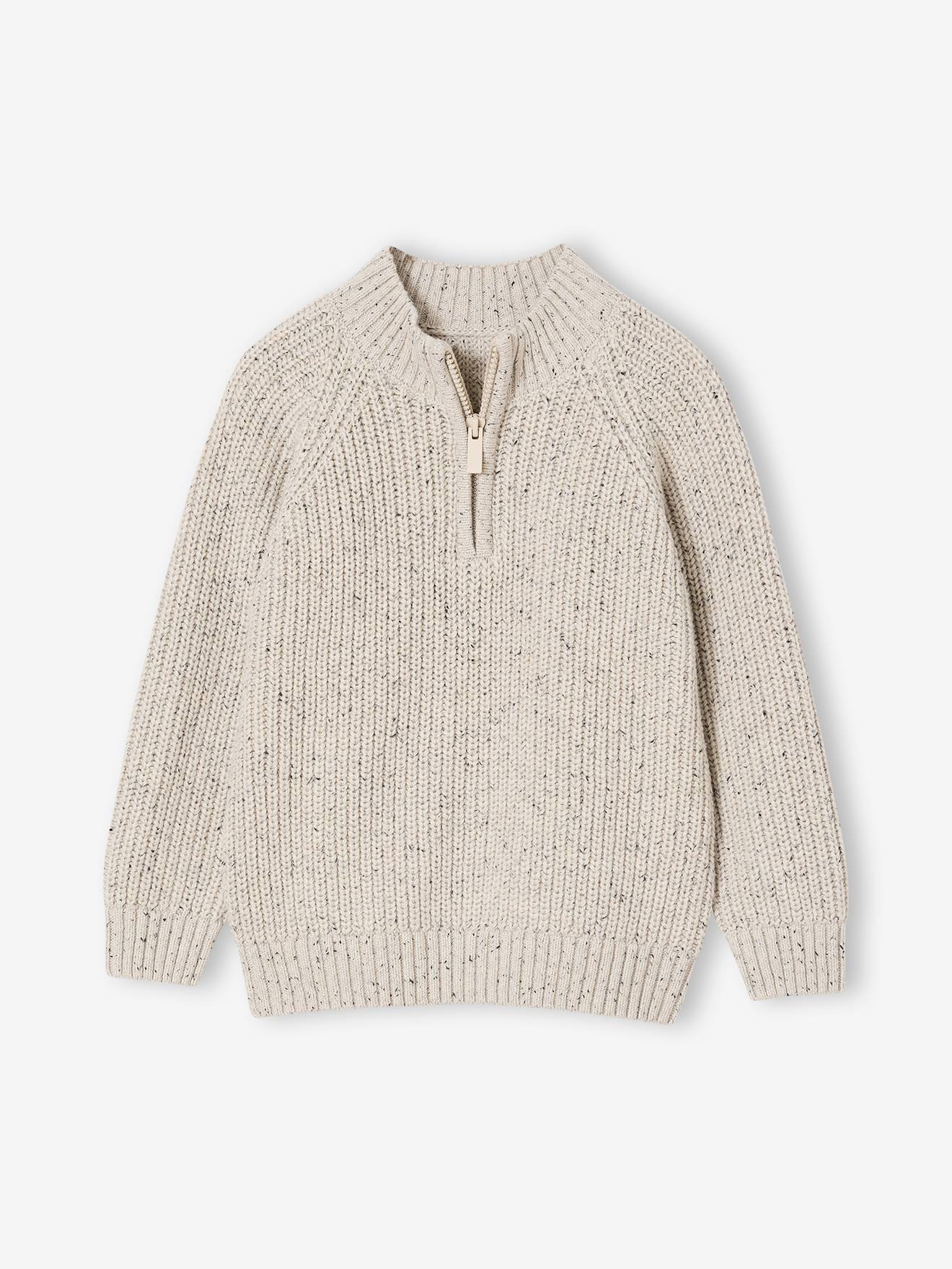 Sweater met col voor jongens gemêleerd beige afbeelding