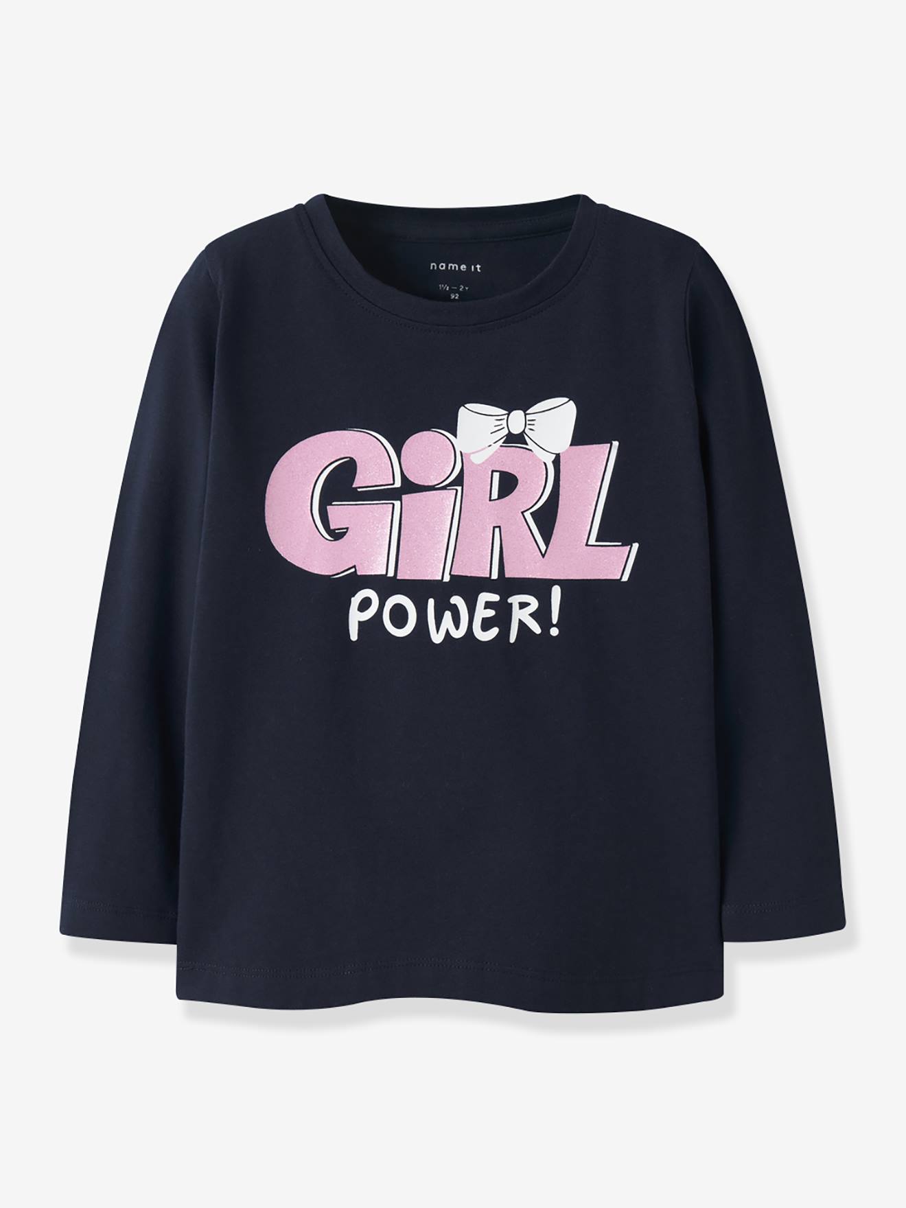 T-shirt meisjes lange mouwen NMFLINEA NAME IT, boxy pasvorm marineblauw afbeelding