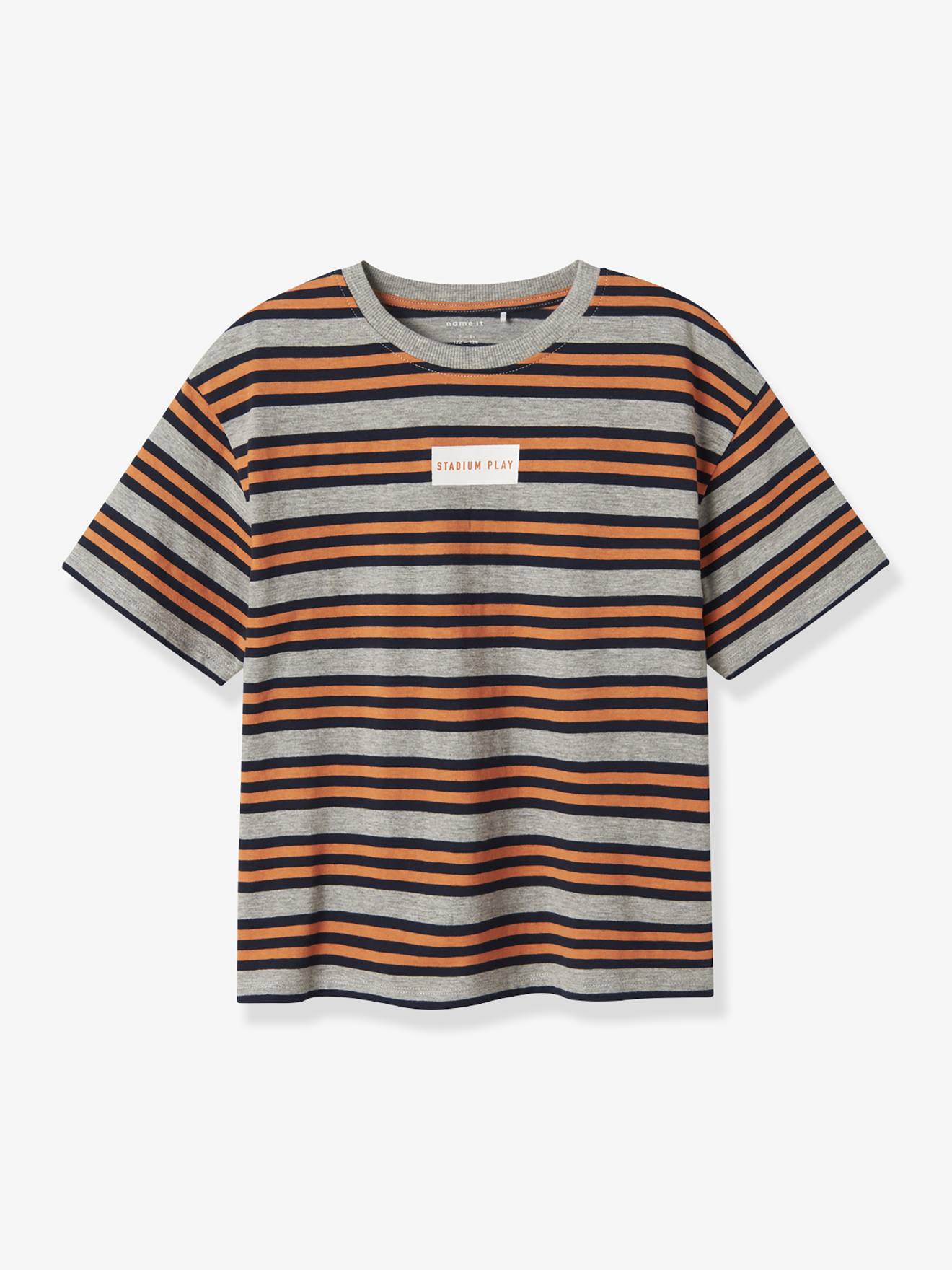 T-shirt jongen NKMLESLIE NAME IT, losse pasvorm van gerecycled katoen gemêleerd grijs afbeelding