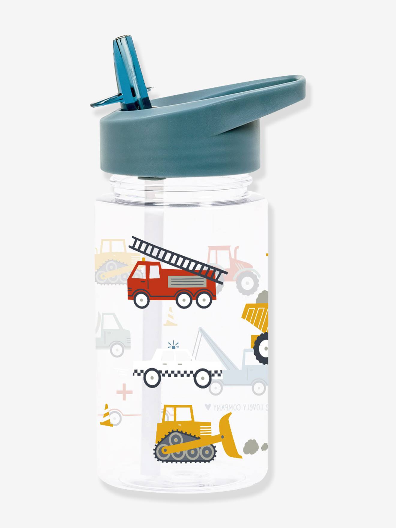 Fles voor jongens VOERTUIGEN A Little Lovely Company, 450 ml petrolblauw