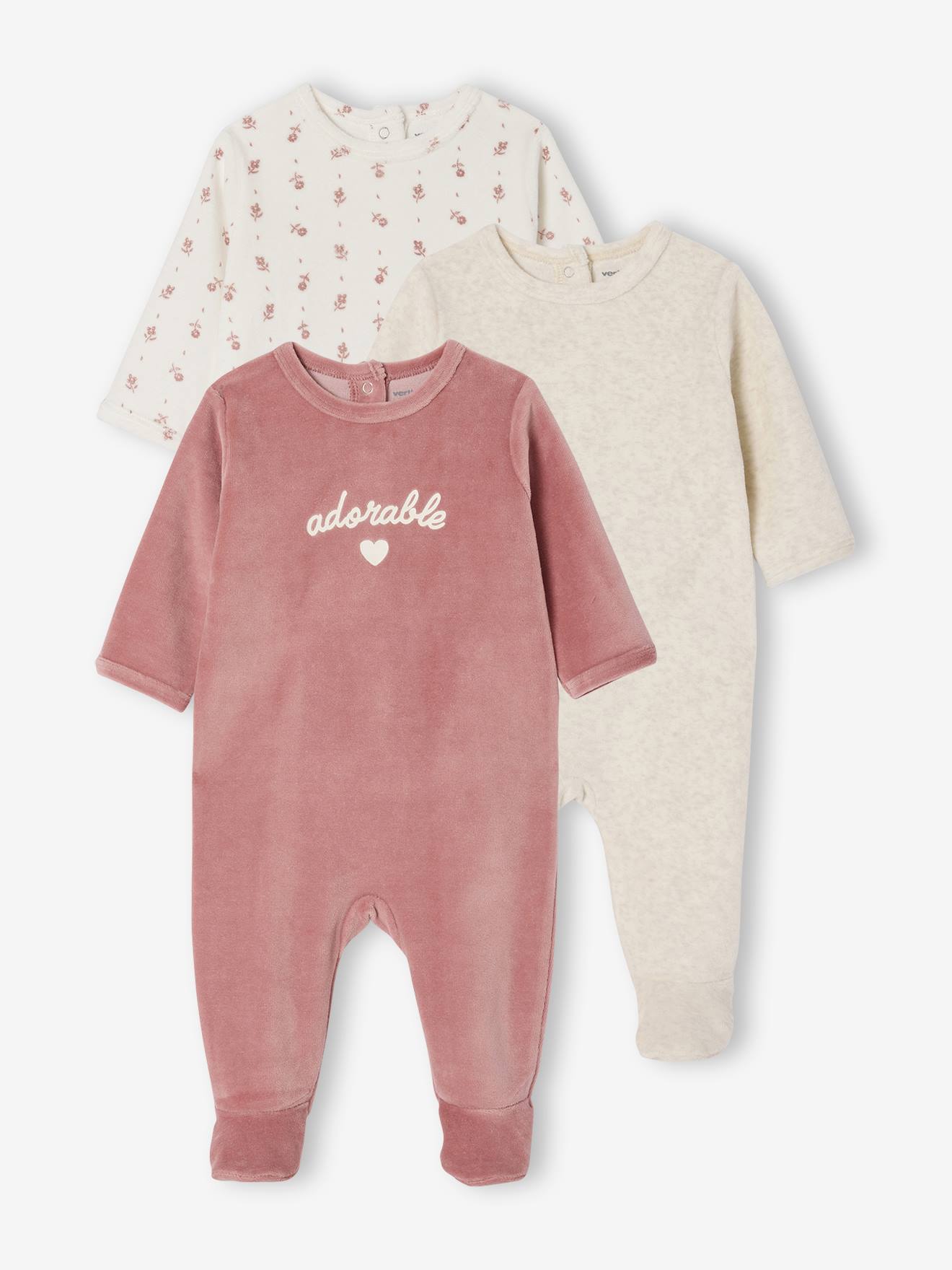 Set van 3 fluwelen babyslaappakjes BASICS rozen afbeelding