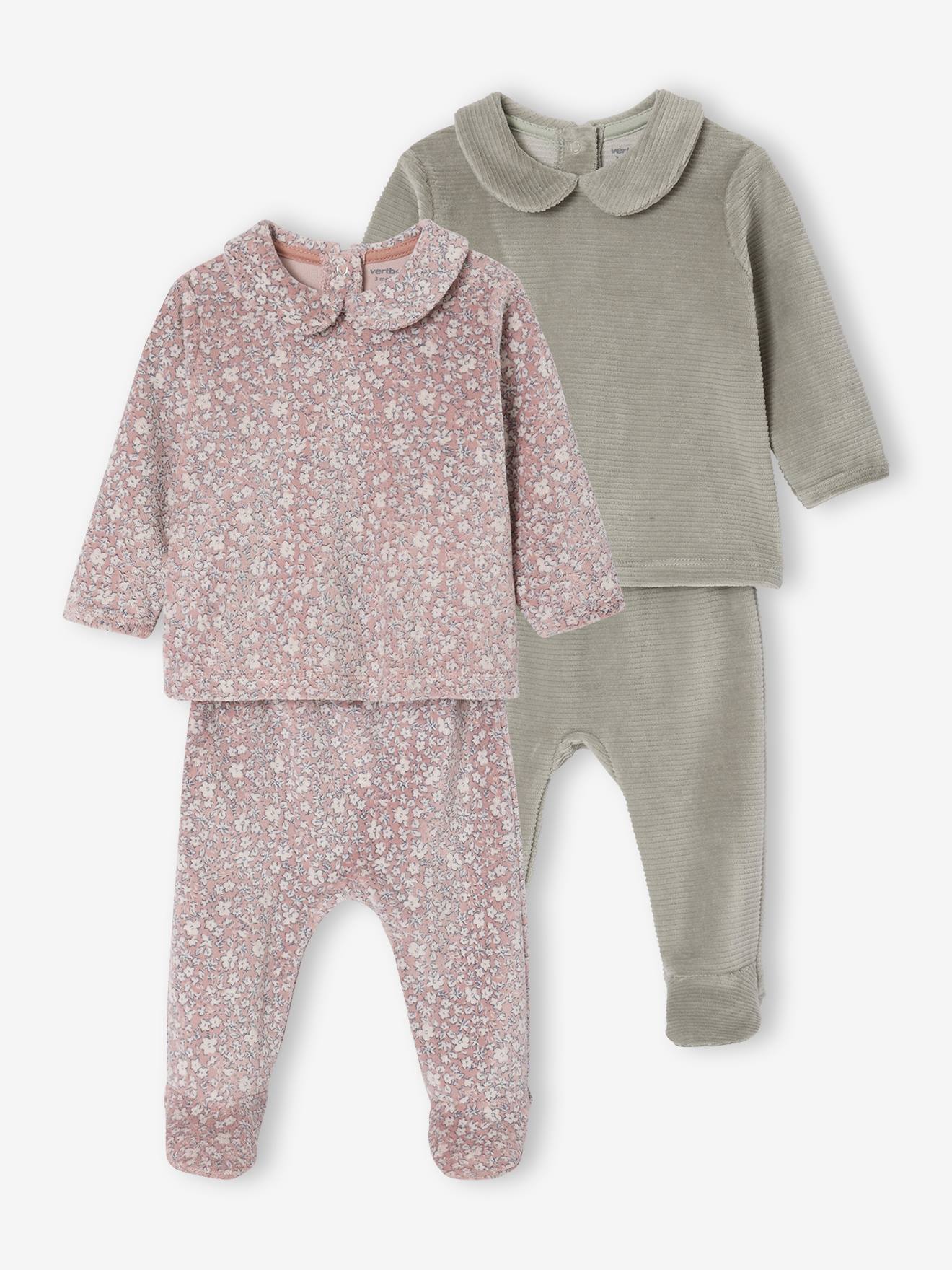 2-delige set pyjama's voor pasgeborenen in fluweel / velours oudroze afbeelding