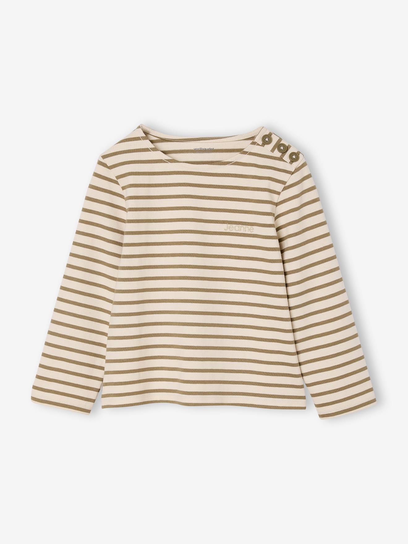 Gestreept meisjesshirt lange mouwen olijf afbeelding