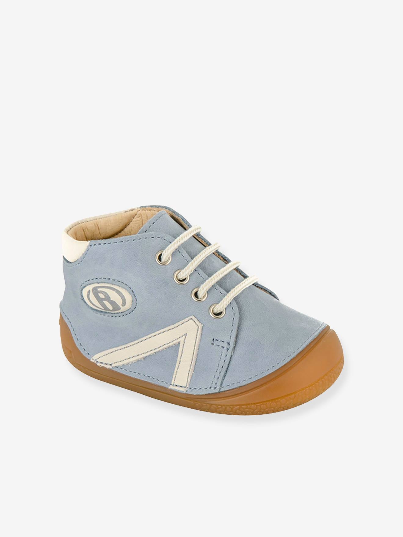 Veterlaarsjes van leer voor jongensbaby B1 Babybotte® blauw licht uni afbeelding