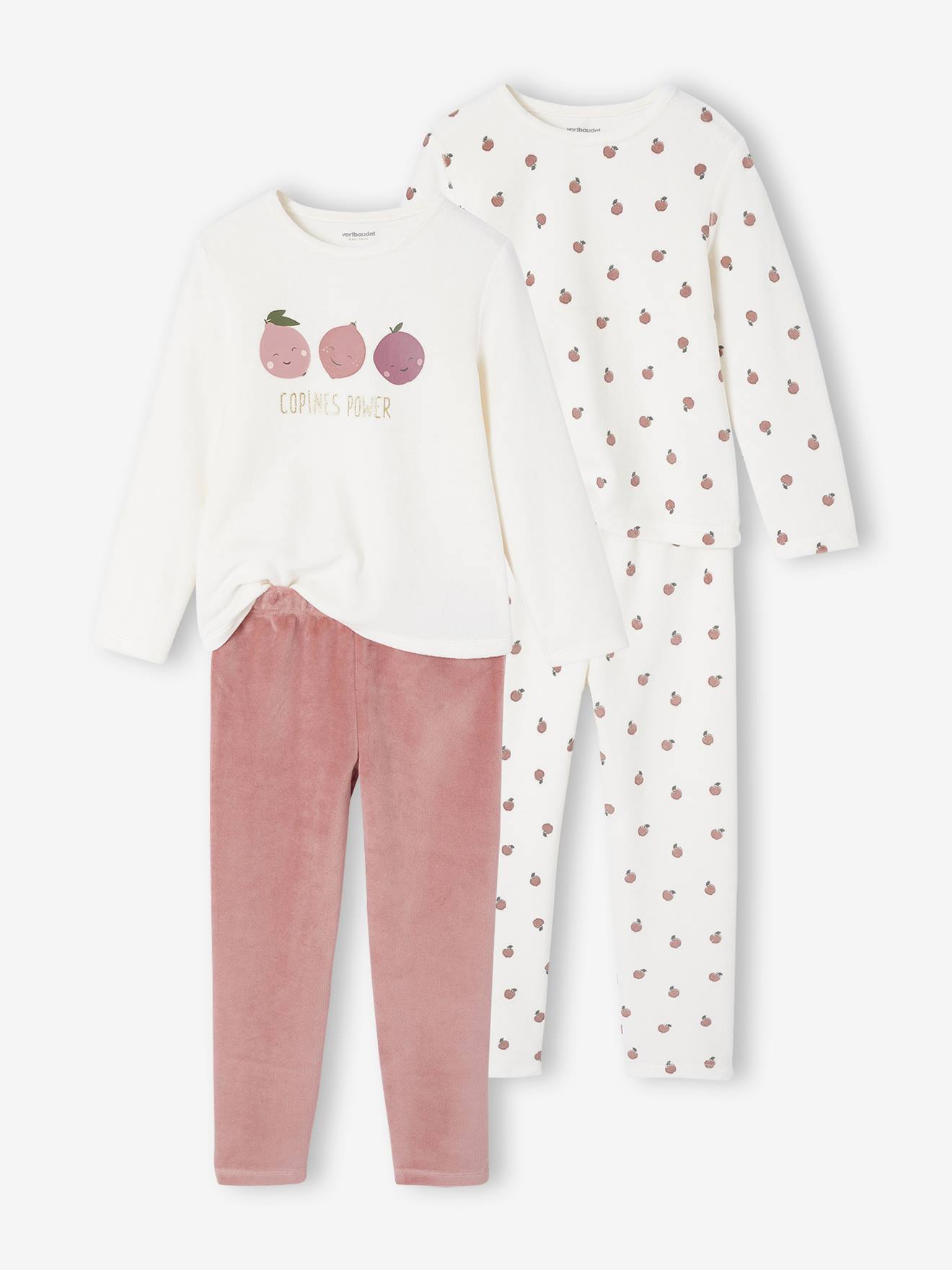 Set van 2 pyjama's voor meisjes in fluweel / velours Fruit ecru afbeelding