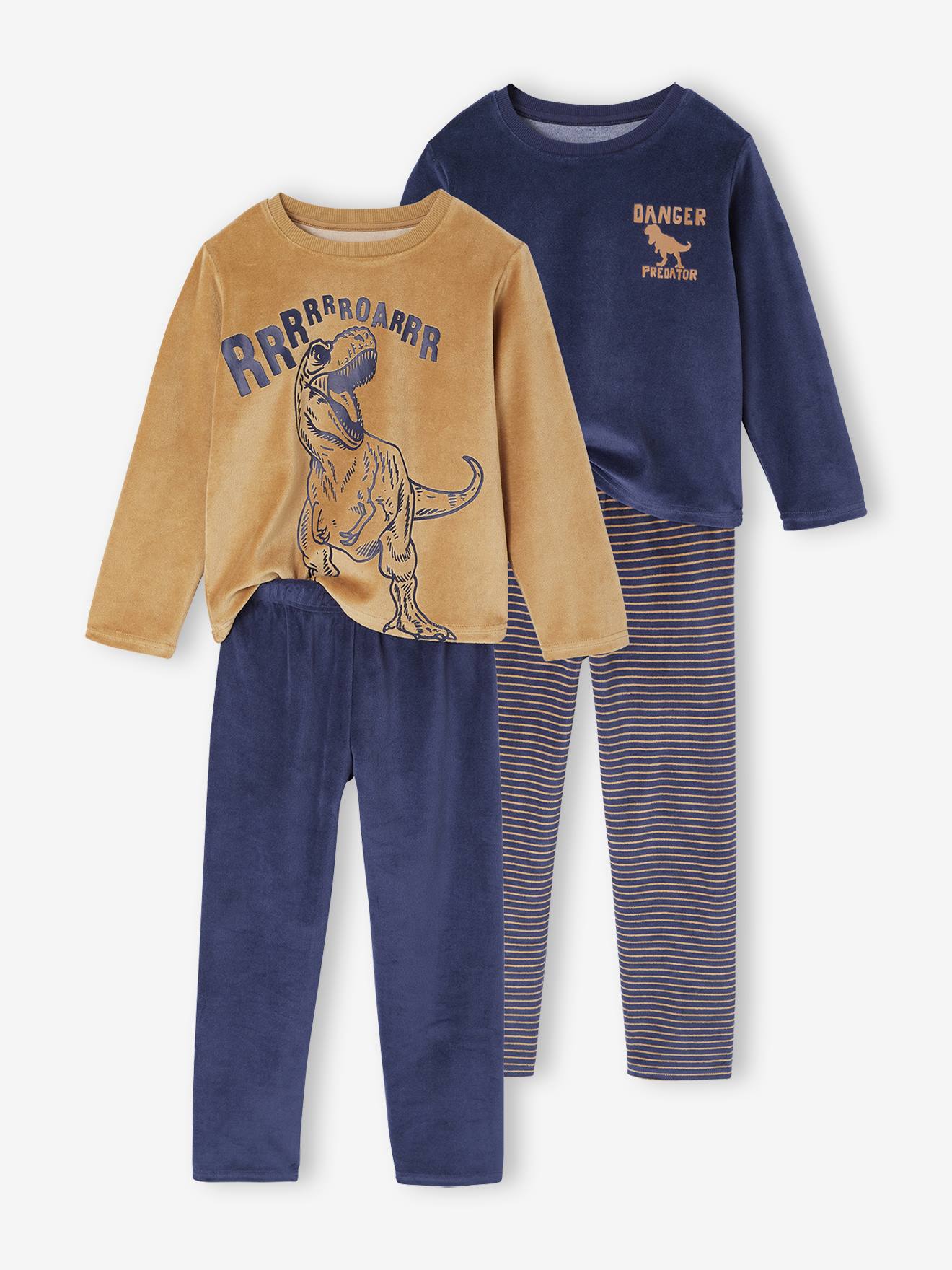 Set van 2 jongenspyjama's fluweel/velours Dino karamel afbeelding