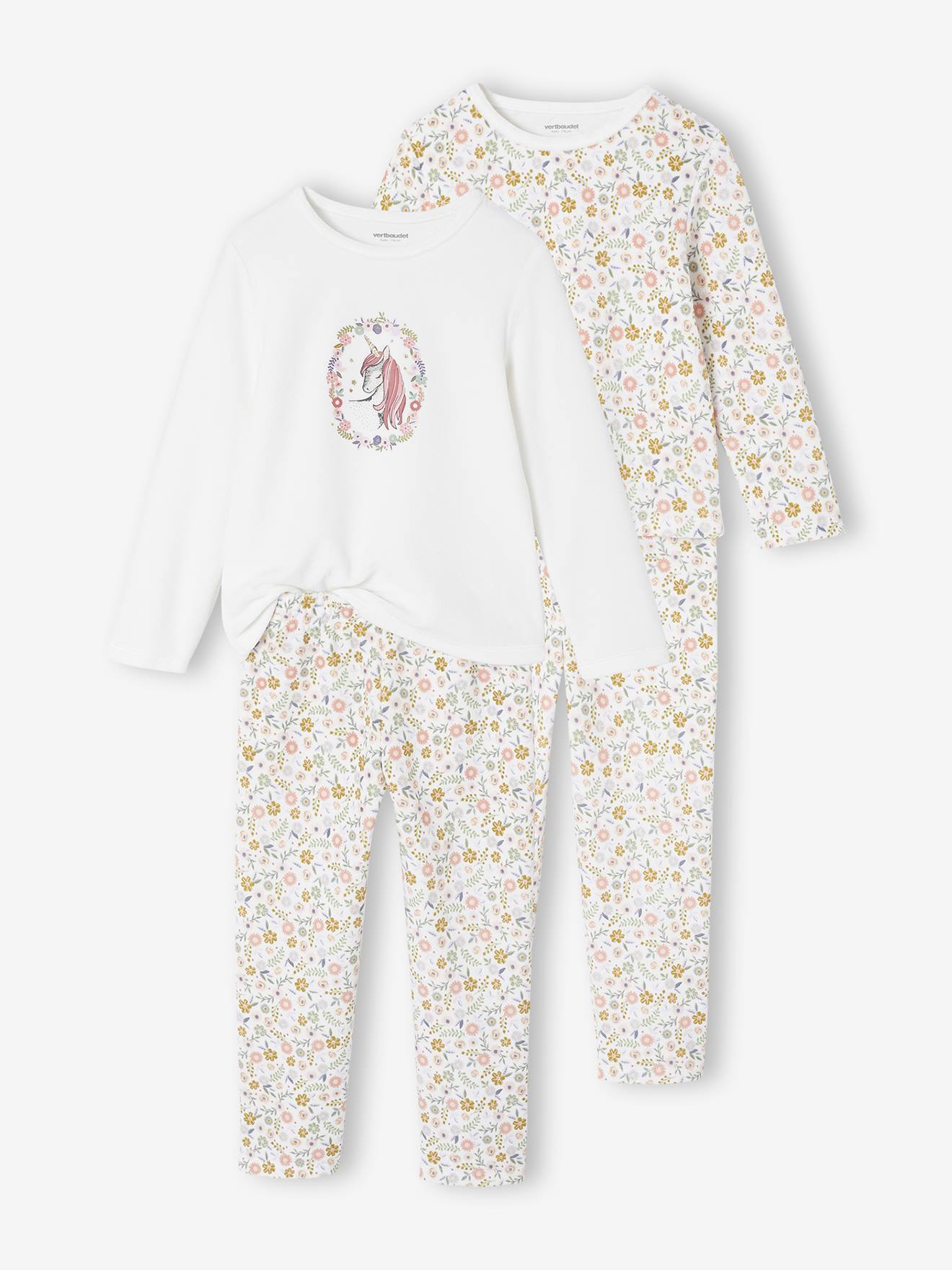 Set van 2 pyjama's fluweel / velours Eenhoorn meisje ecru afbeelding