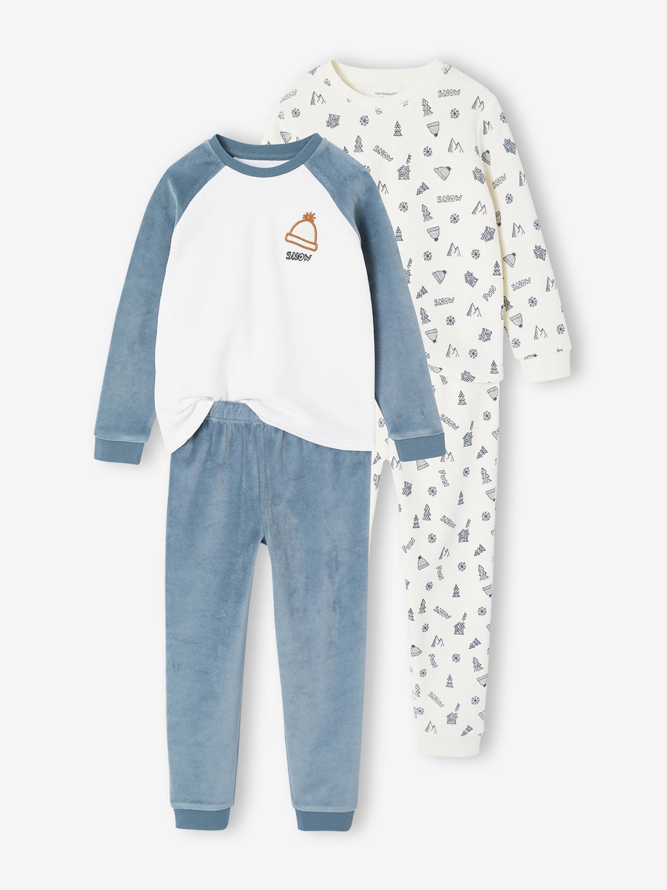Set van 2 Pyjama's fluweel / velours Sneeuw Jongen groen afbeelding