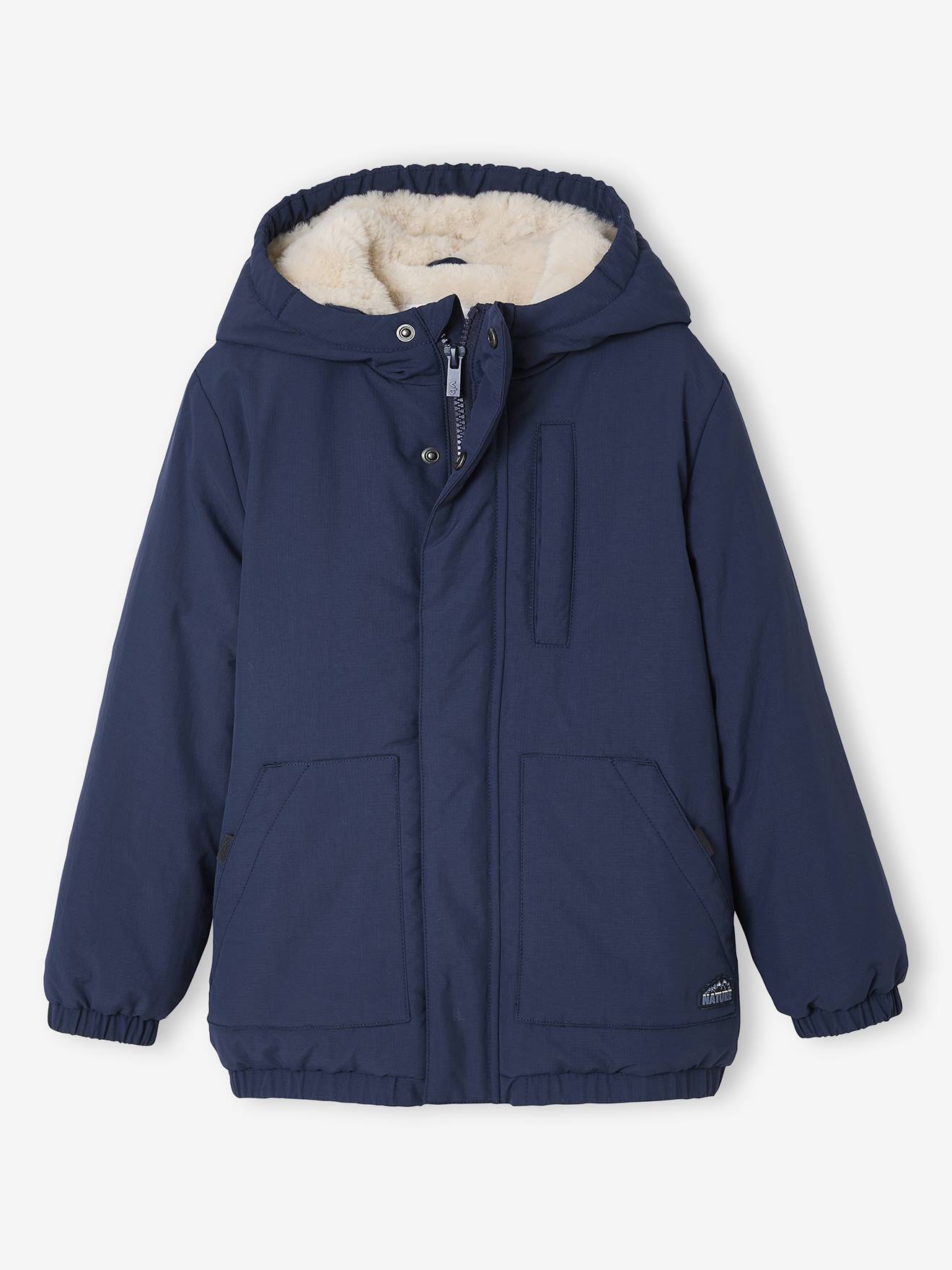 Ripstop parka met imitatiebontvoering voor jongens marineblauw afbeelding
