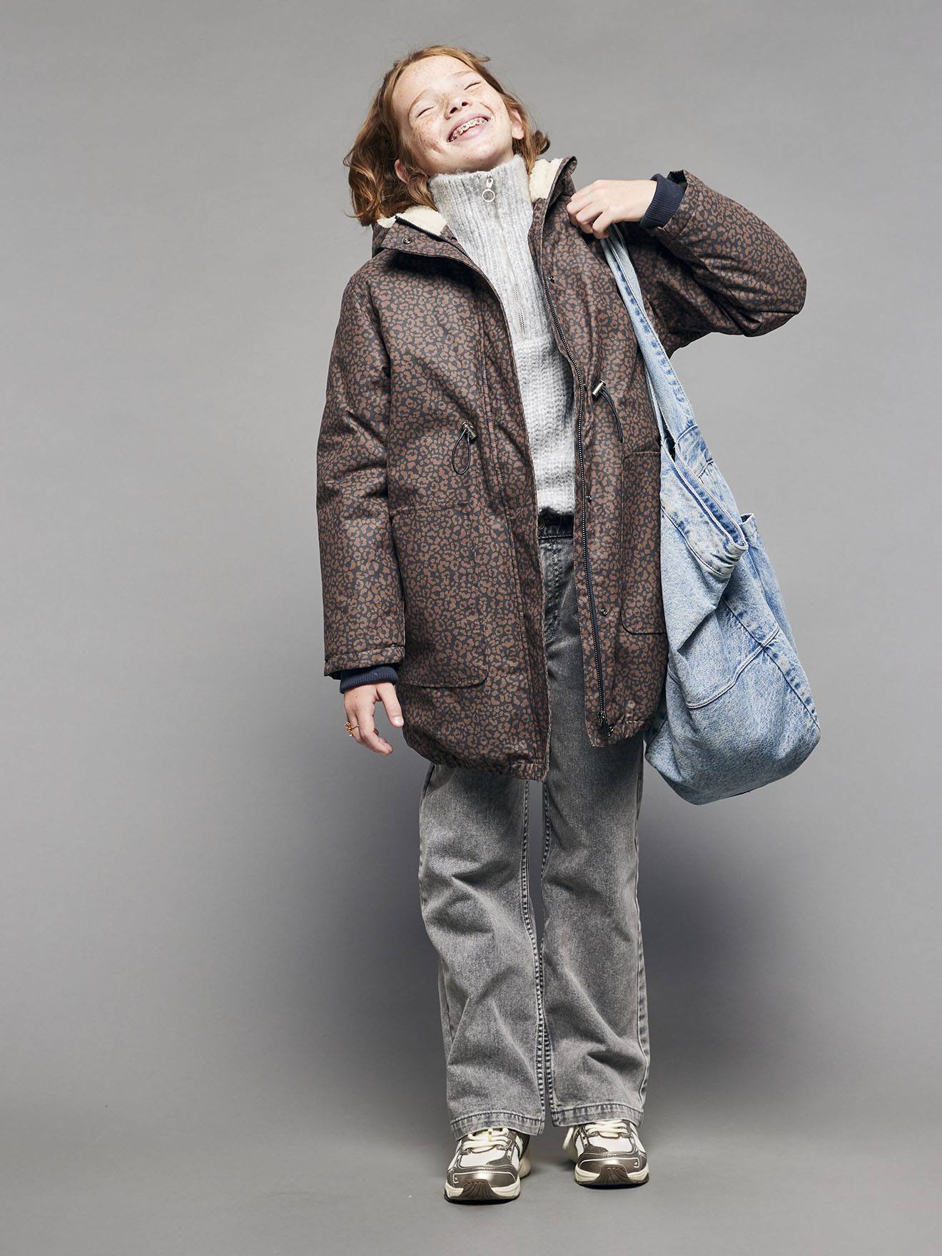 Parka met luipaardprint voor meisjes met sherpavoering JONEN marineblauw afbeelding