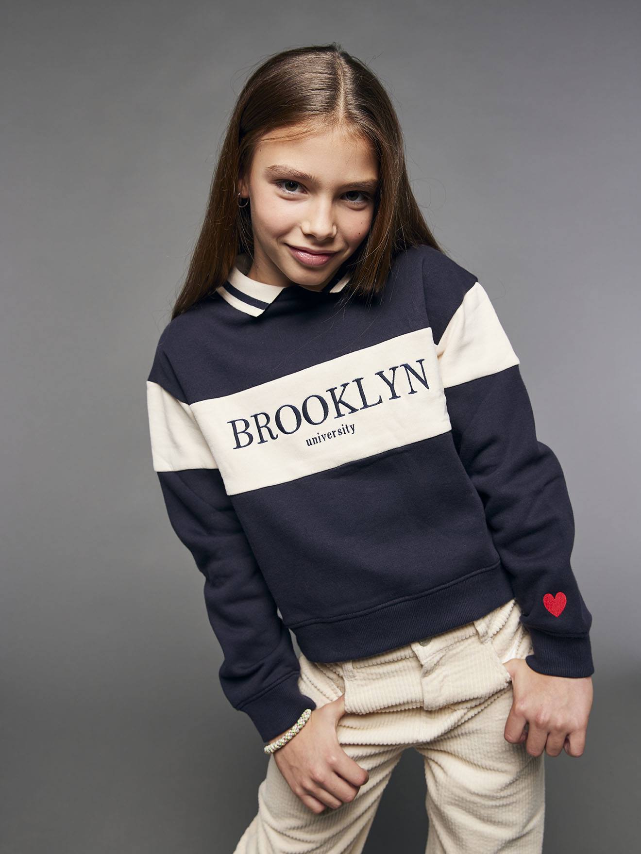 Sweater met polokraag voor meisjes JONEN marineblauw afbeelding