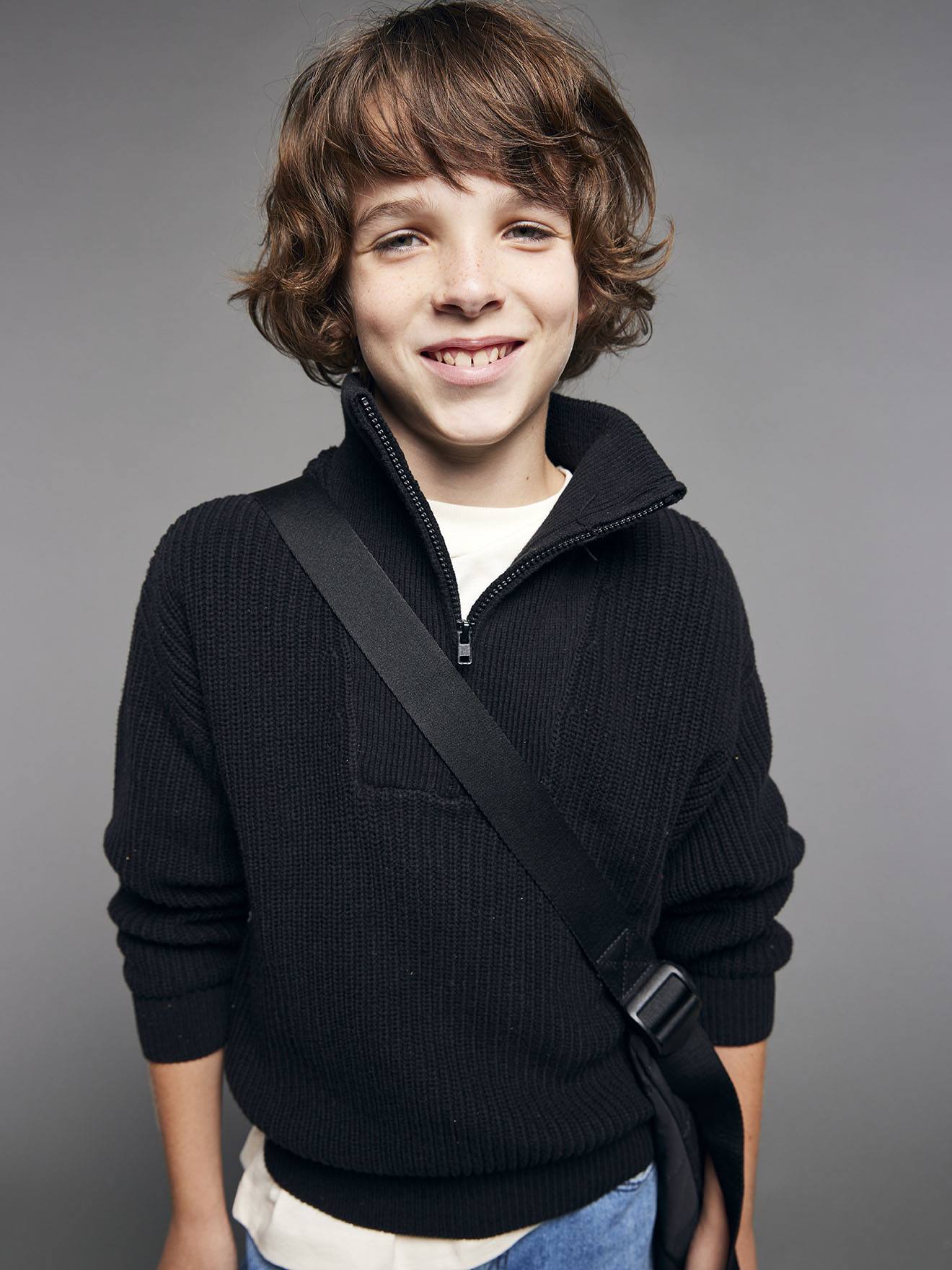Sweater met col voor jongens JONEN antraciet afbeelding