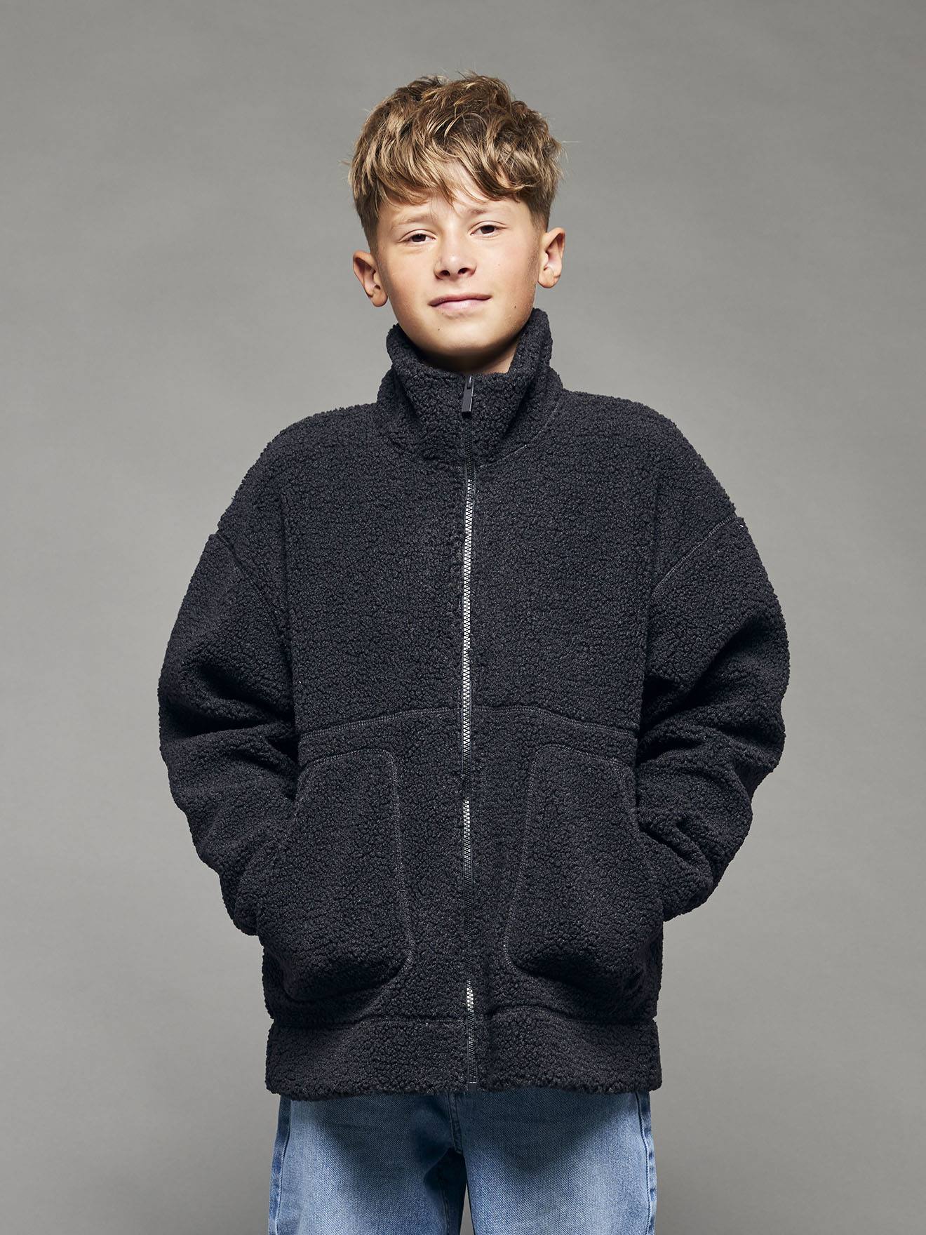 Sweater in sherpa met lange mouwen voor jongens JONEN antraciet afbeelding