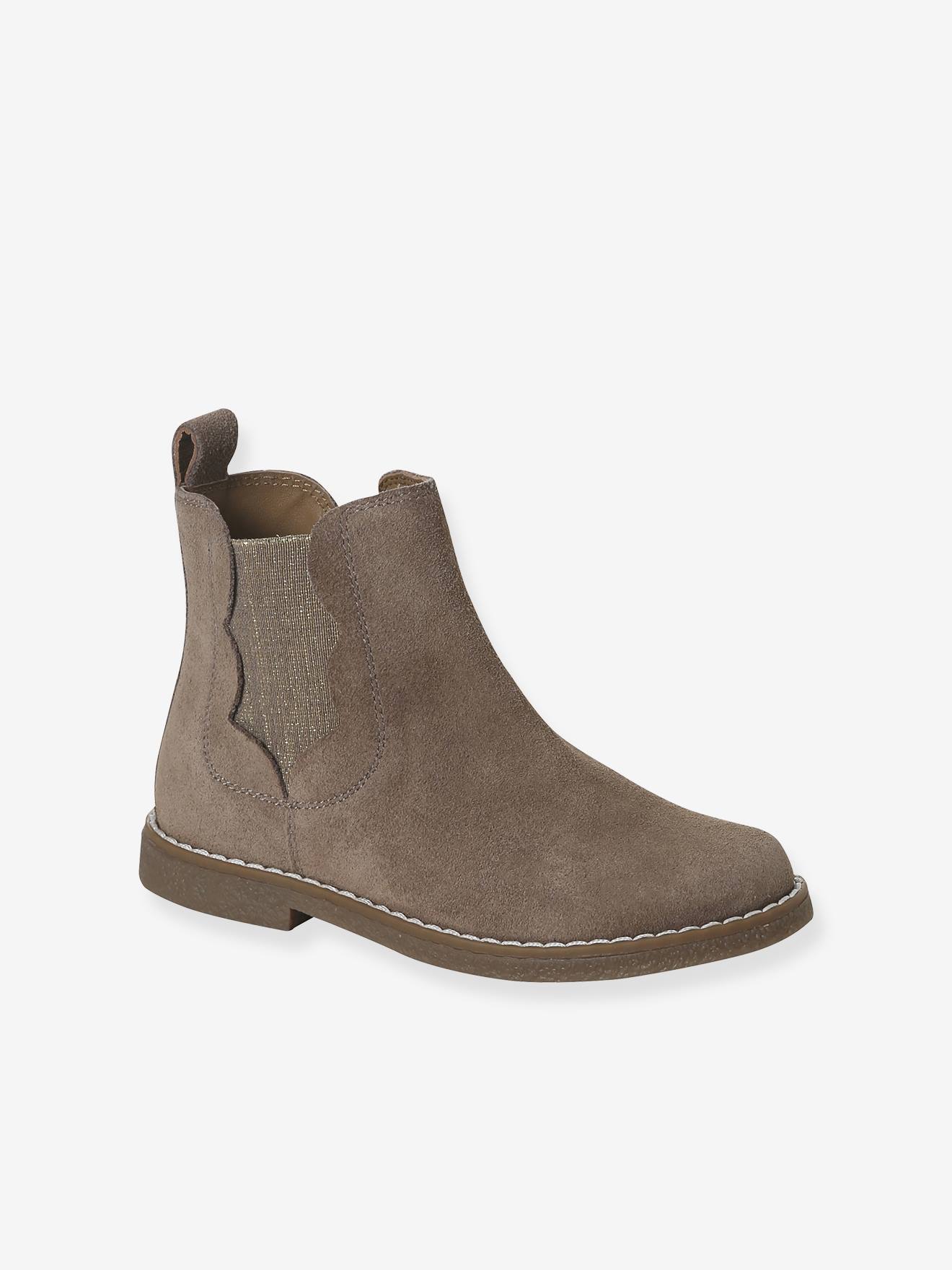 Leren meisjeslaarzen met schulprandjes taupe afbeelding
