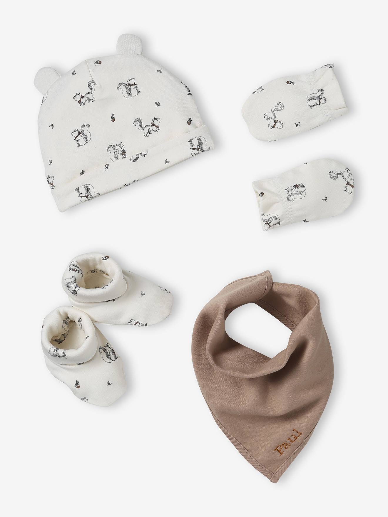 Babyset muts, wanten, sjaal en sloffen baby beige