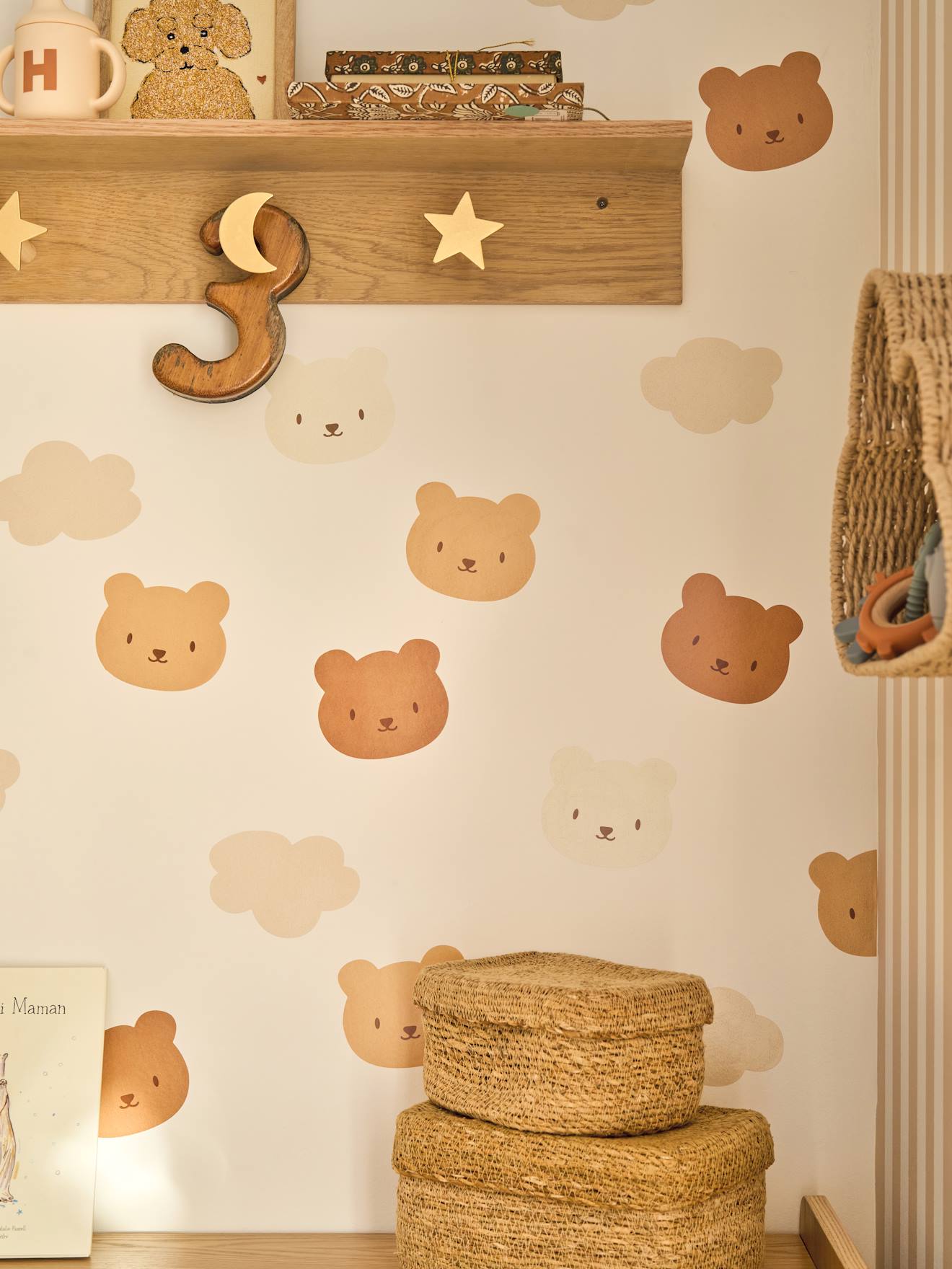 Set van 20 stickers beertjes en wolken beige afbeelding