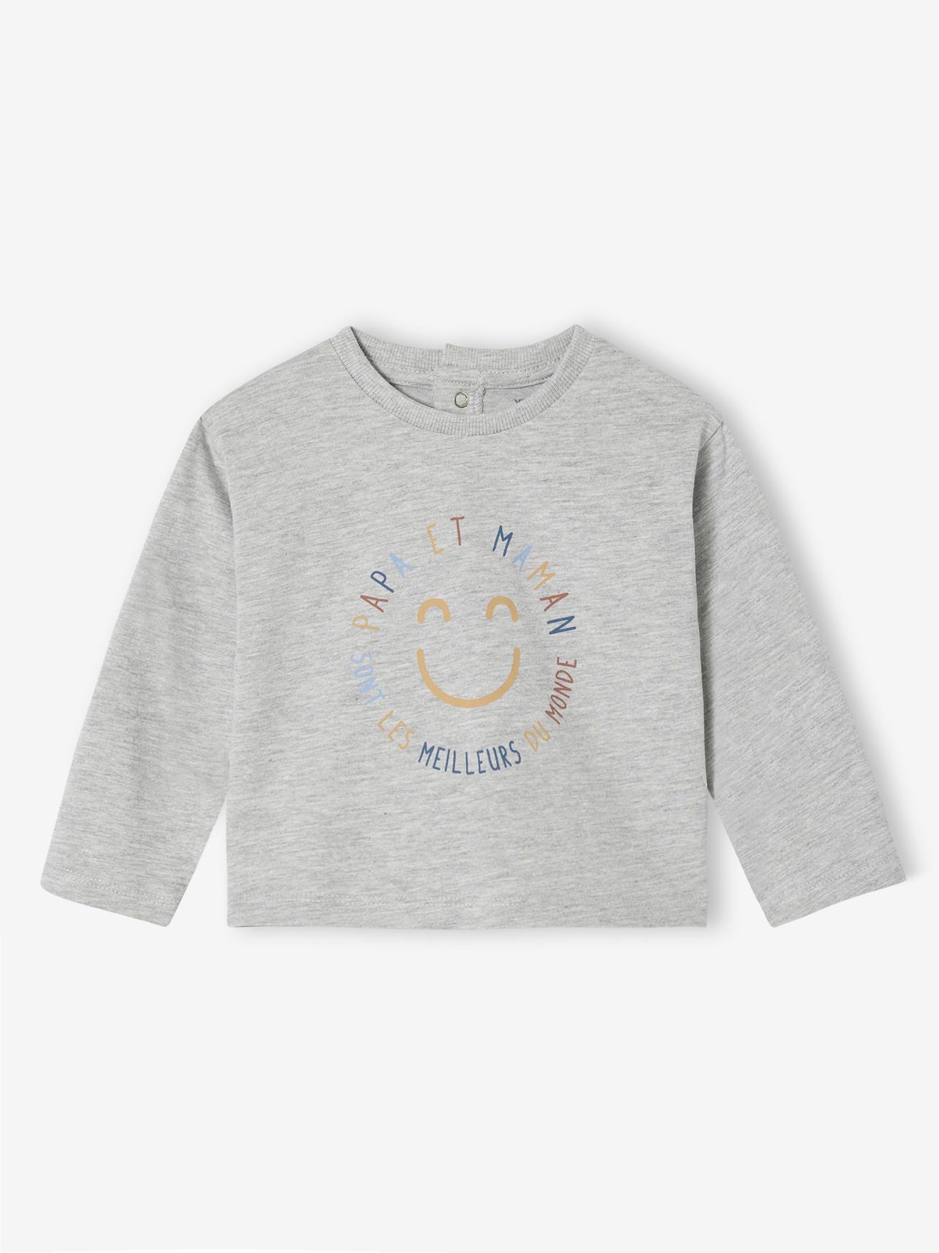 T-shirt baby met lange mouwen en geplaatste print aan de voorkant gemêleerd grijs afbeelding