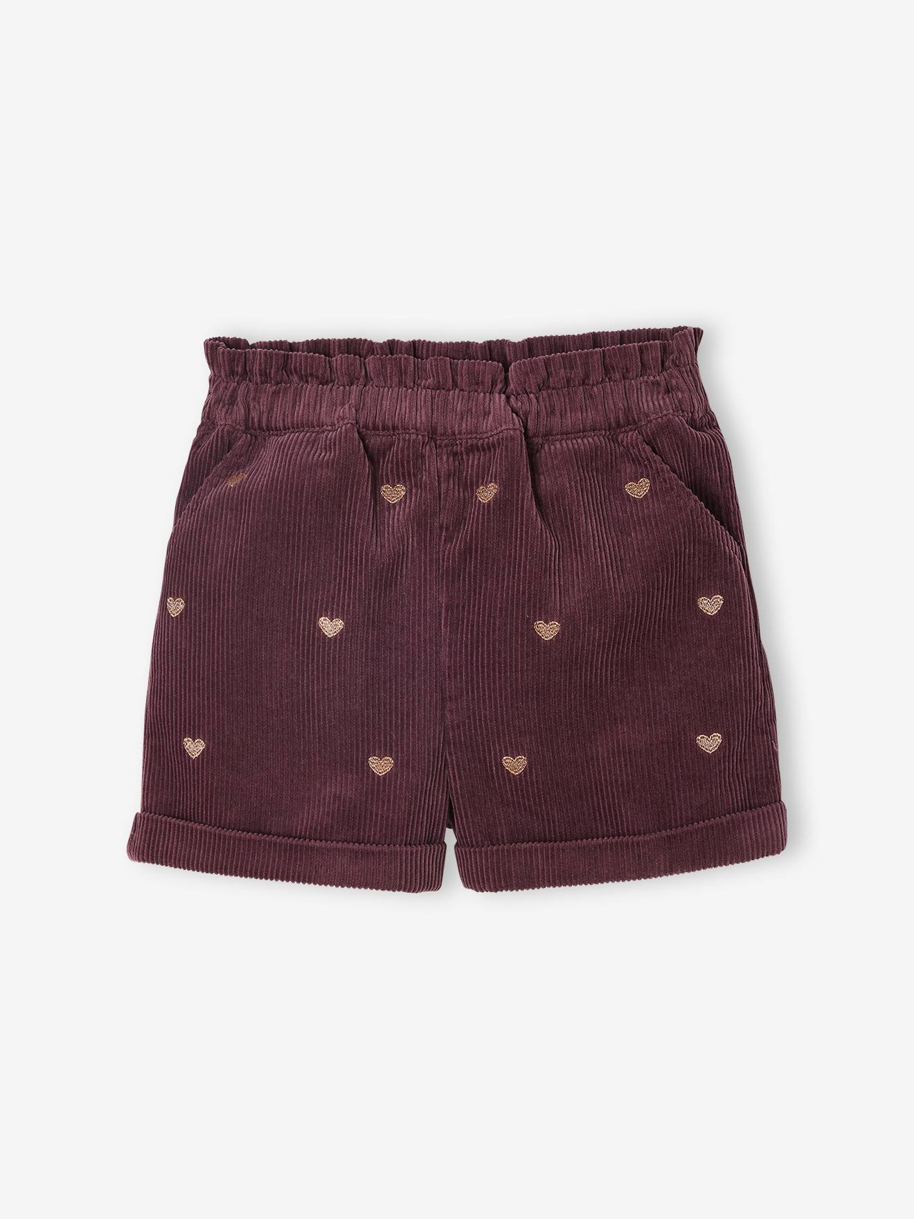 Short en fluweel / velours meisjes detail harten met glanzende borduursels pruim afbeelding