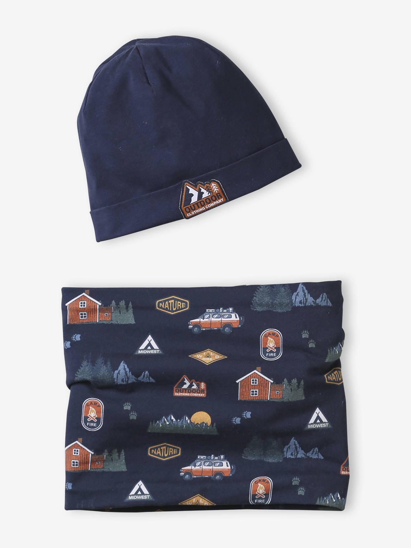 Babyset jongen muts + snood > marineblauw afbeelding