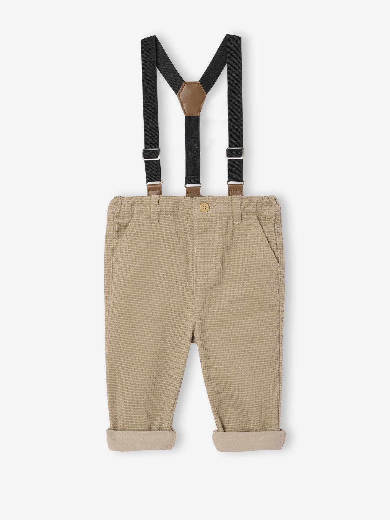 Babybroek in fluweel / velours met afneembare bretels beige afbeelding