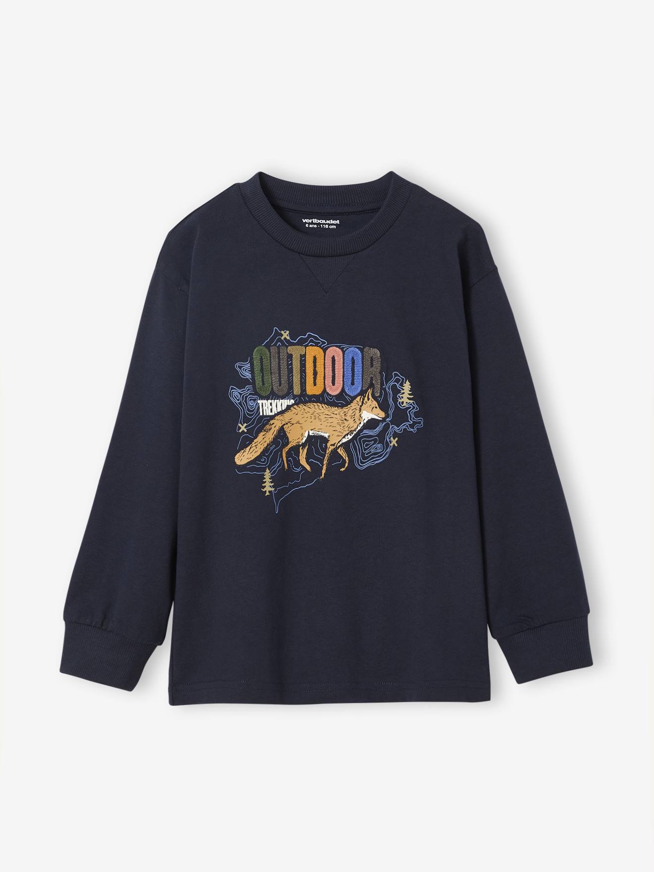 T-shirt met lange mouwen met print voor jongens marineblauw afbeelding