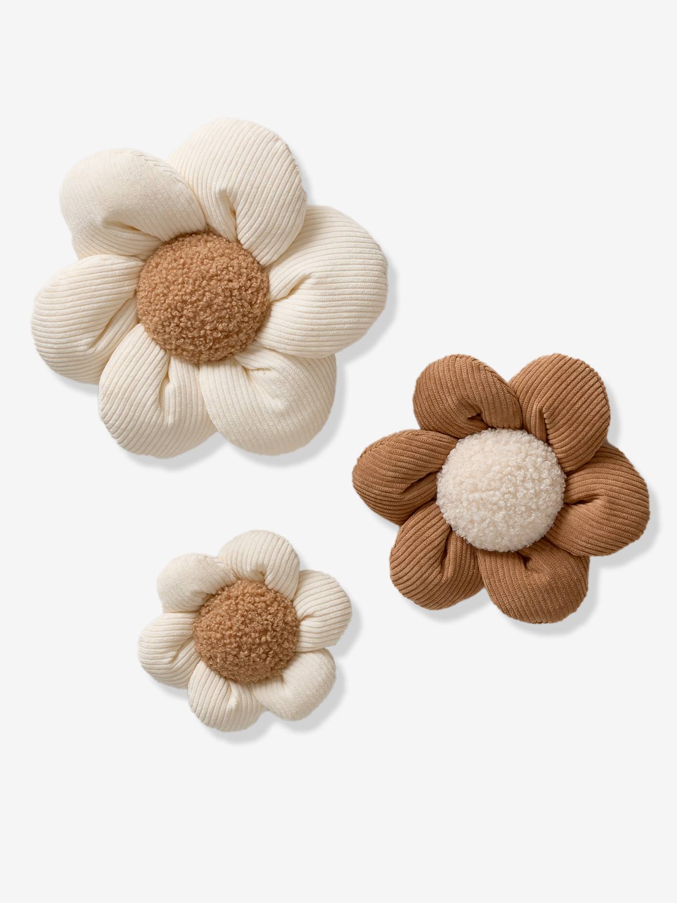Set van 3 fluwelen bloemen beige afbeelding