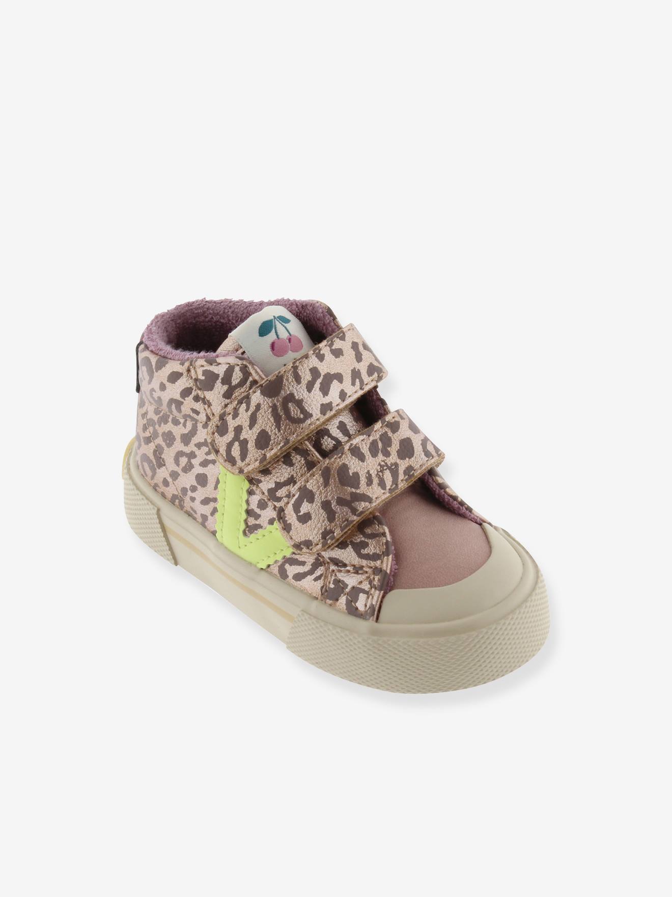 Hoge schoenen met luipaard dierenmotief en klittenbandsluitingen VICTORIA beige afbeelding