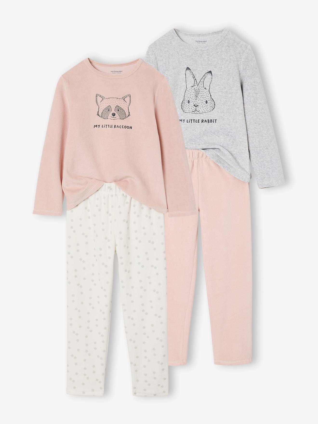 Set van 2 pyjama fluweel / velours dieren Meisje gemêleerd grijs afbeelding