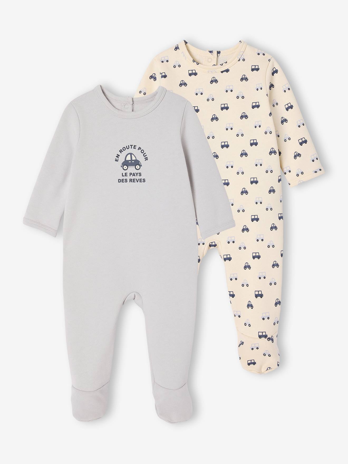 Set van 2 babyslaappakje voor pasgeborenen in fleece "auto's" bleekblauw afbeelding
