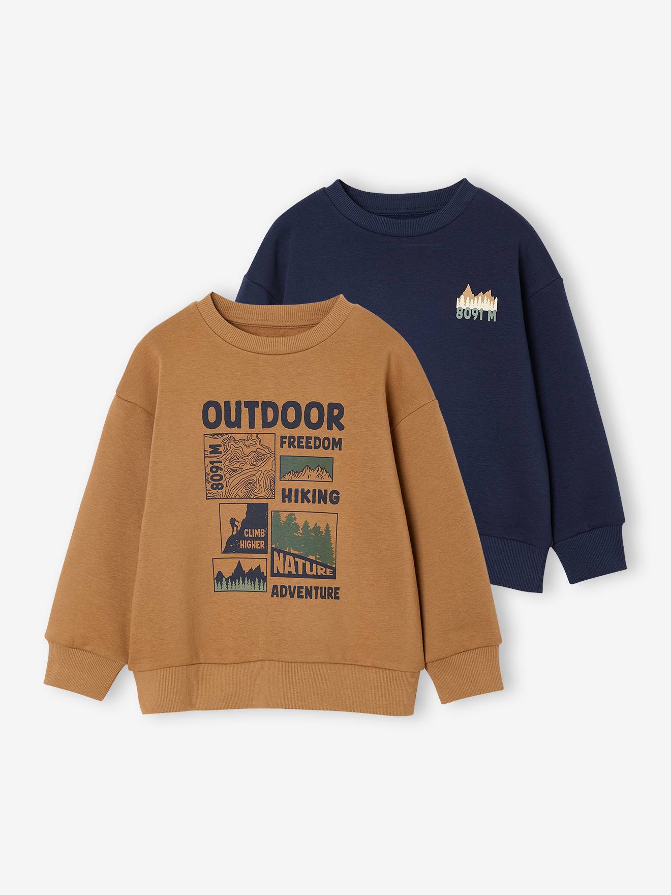 Set van 2 sweaters met ronde hals en print voor jongens pecannoot afbeelding